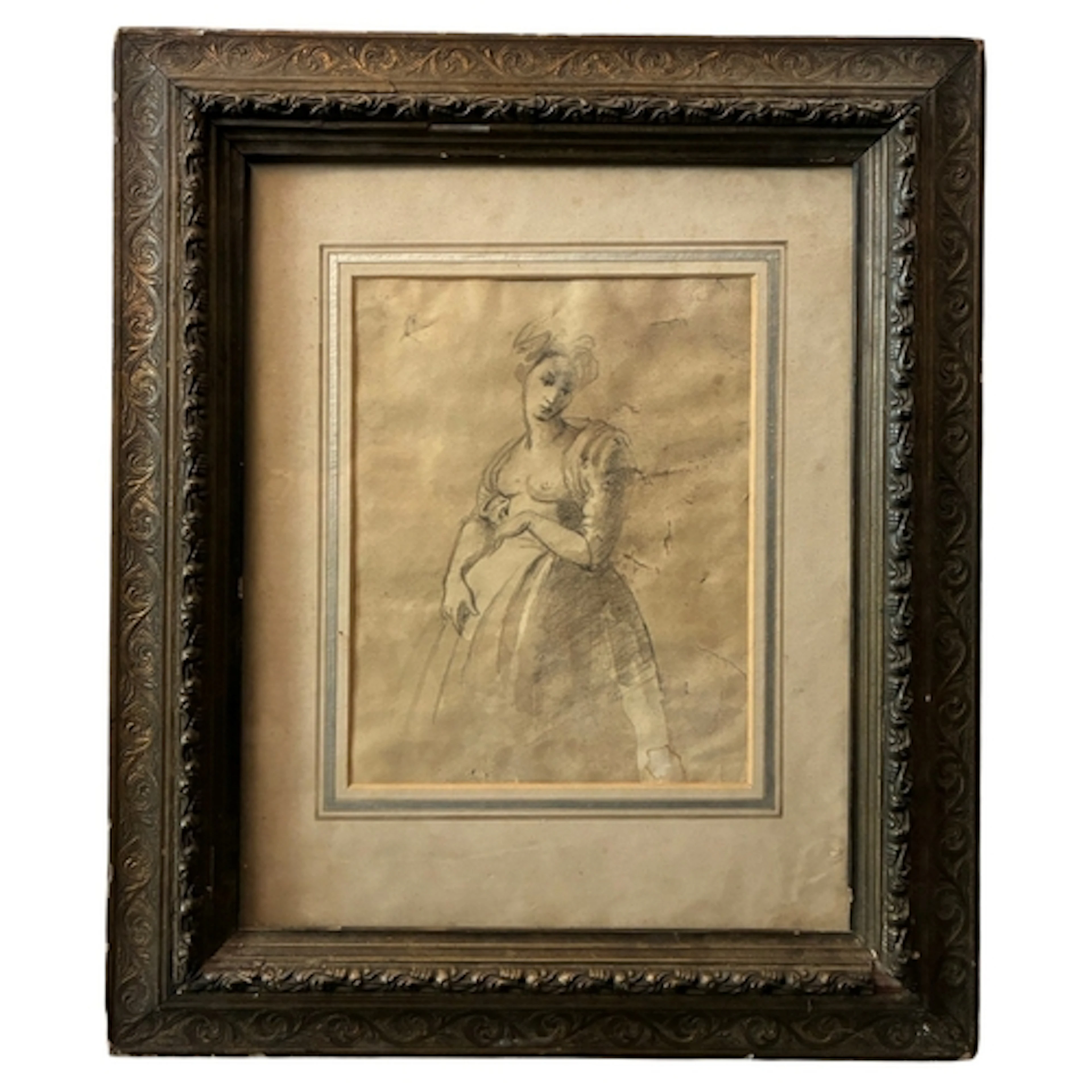 French School, 19th Century - Study of a female figure weari...