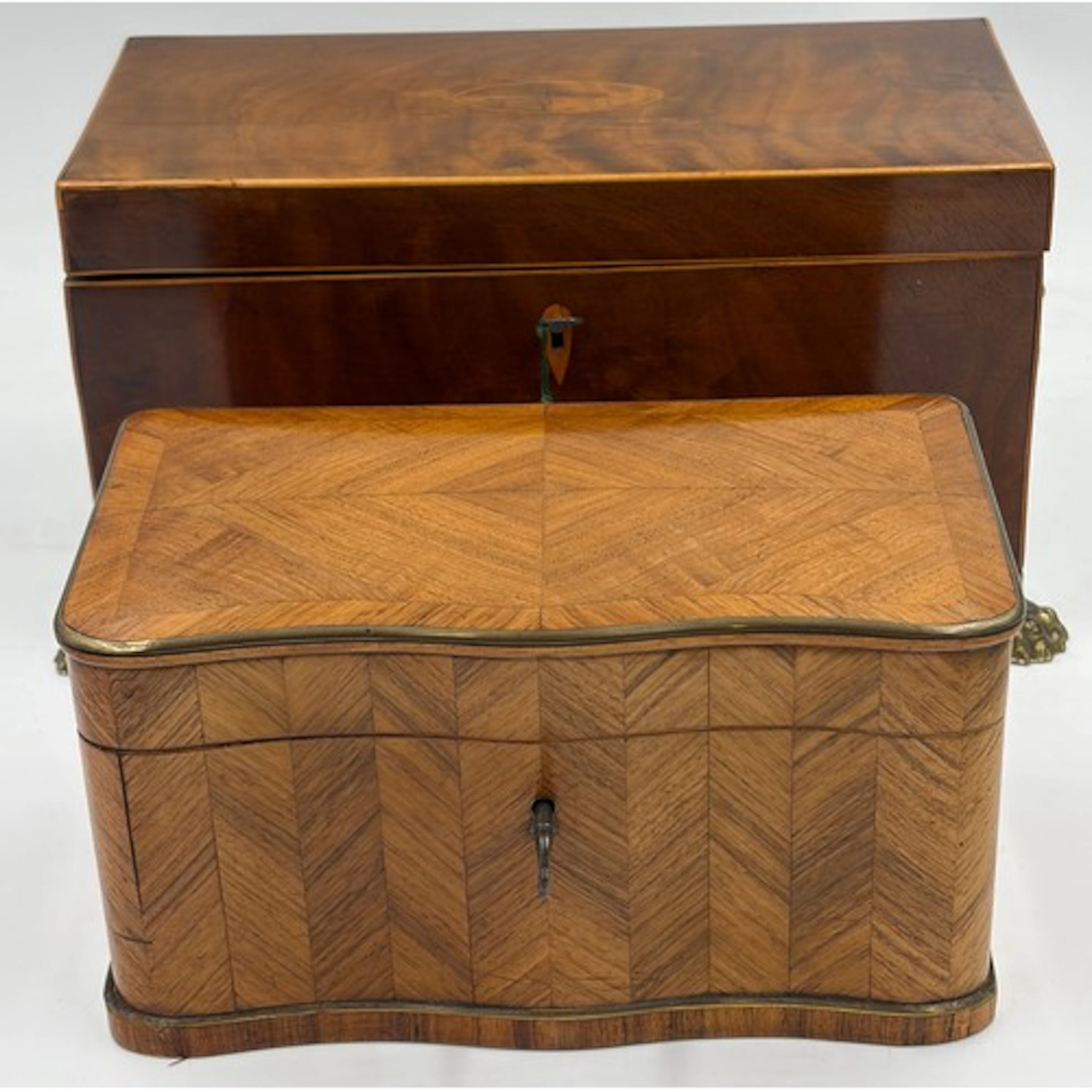 Regency mahogany tea caddy with brass lion mask handles and ...