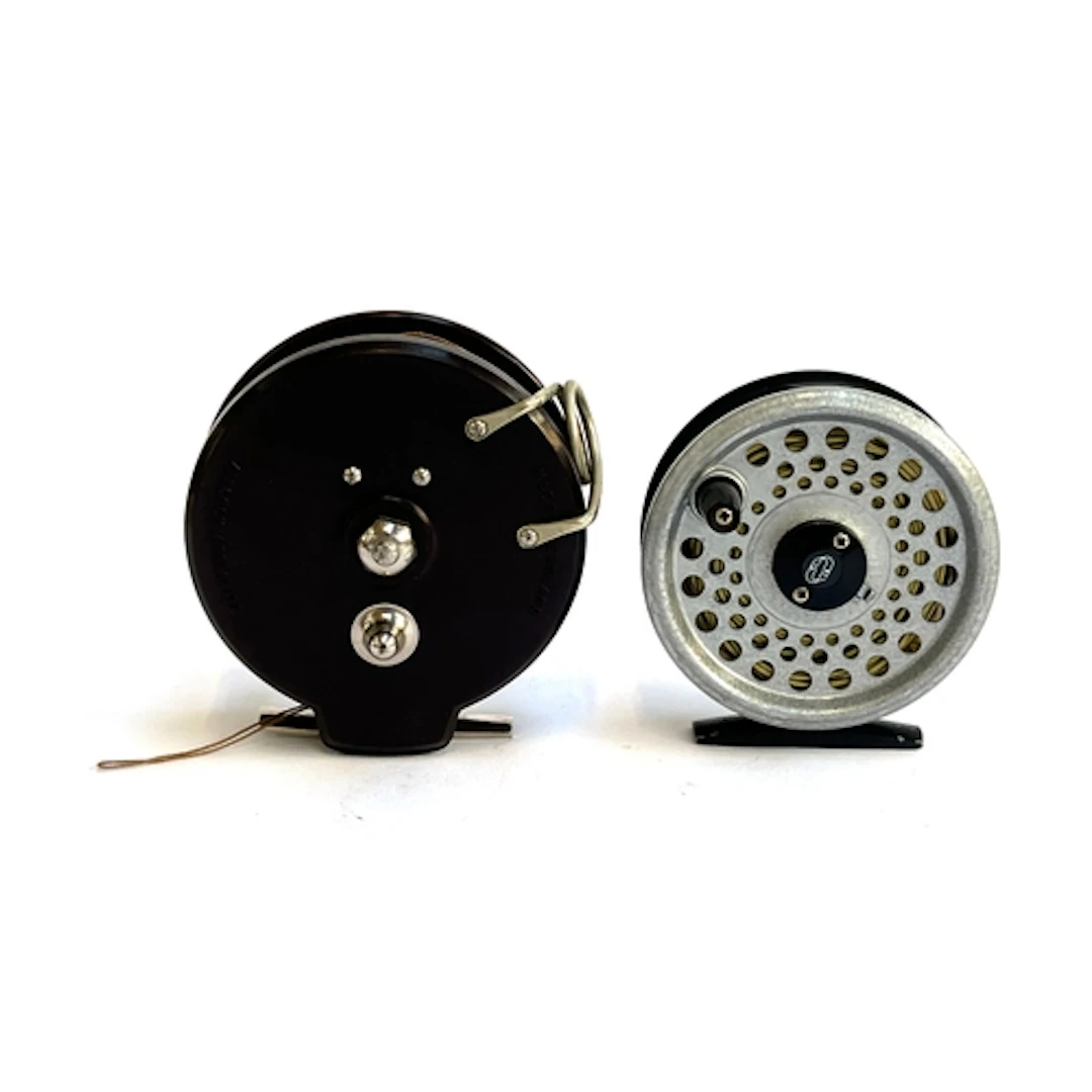 An Alcock Aerialite reel, 3 3/4" bakelite centre pin reel; t...