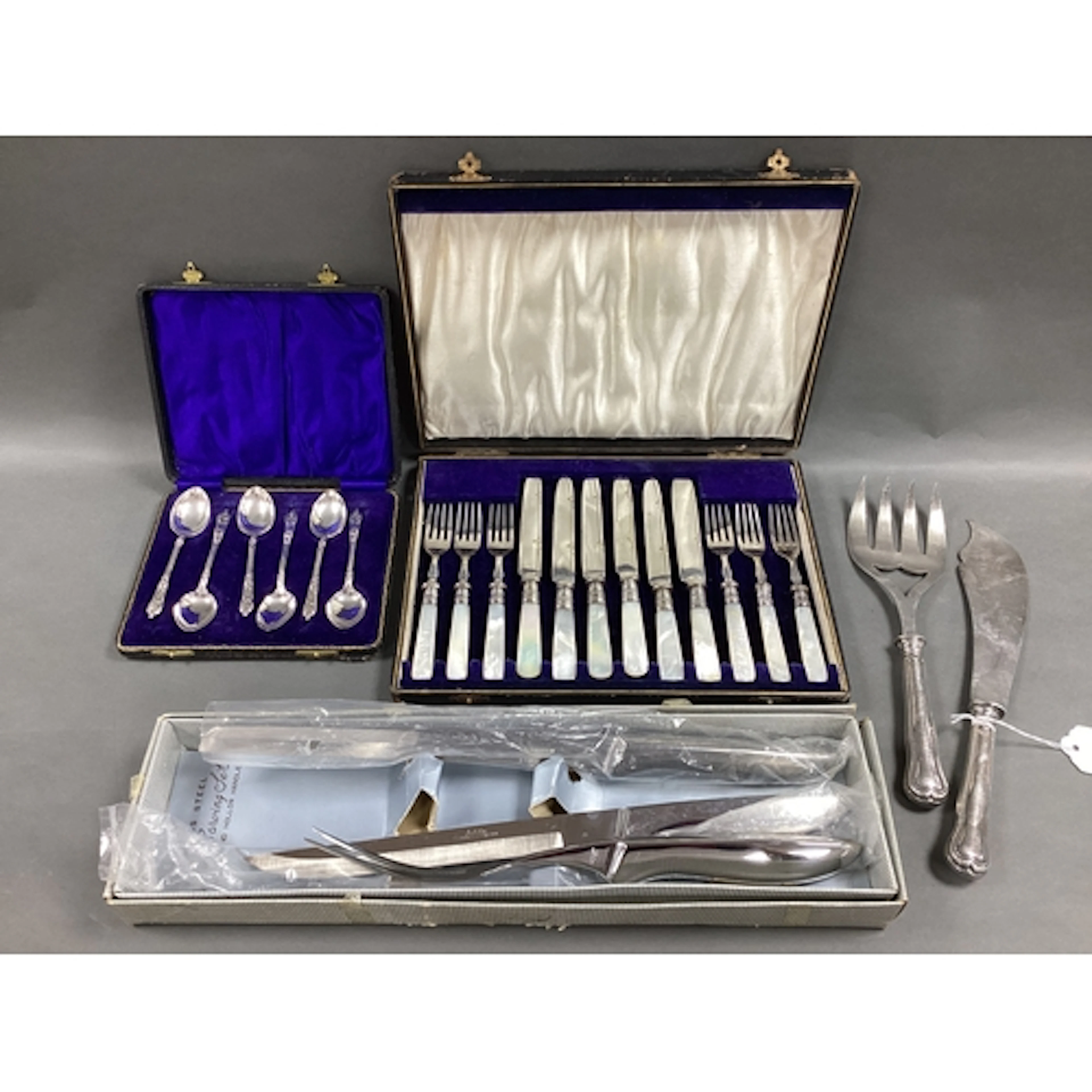 Pair of Christofle Fish Servers, together with mother of pea...