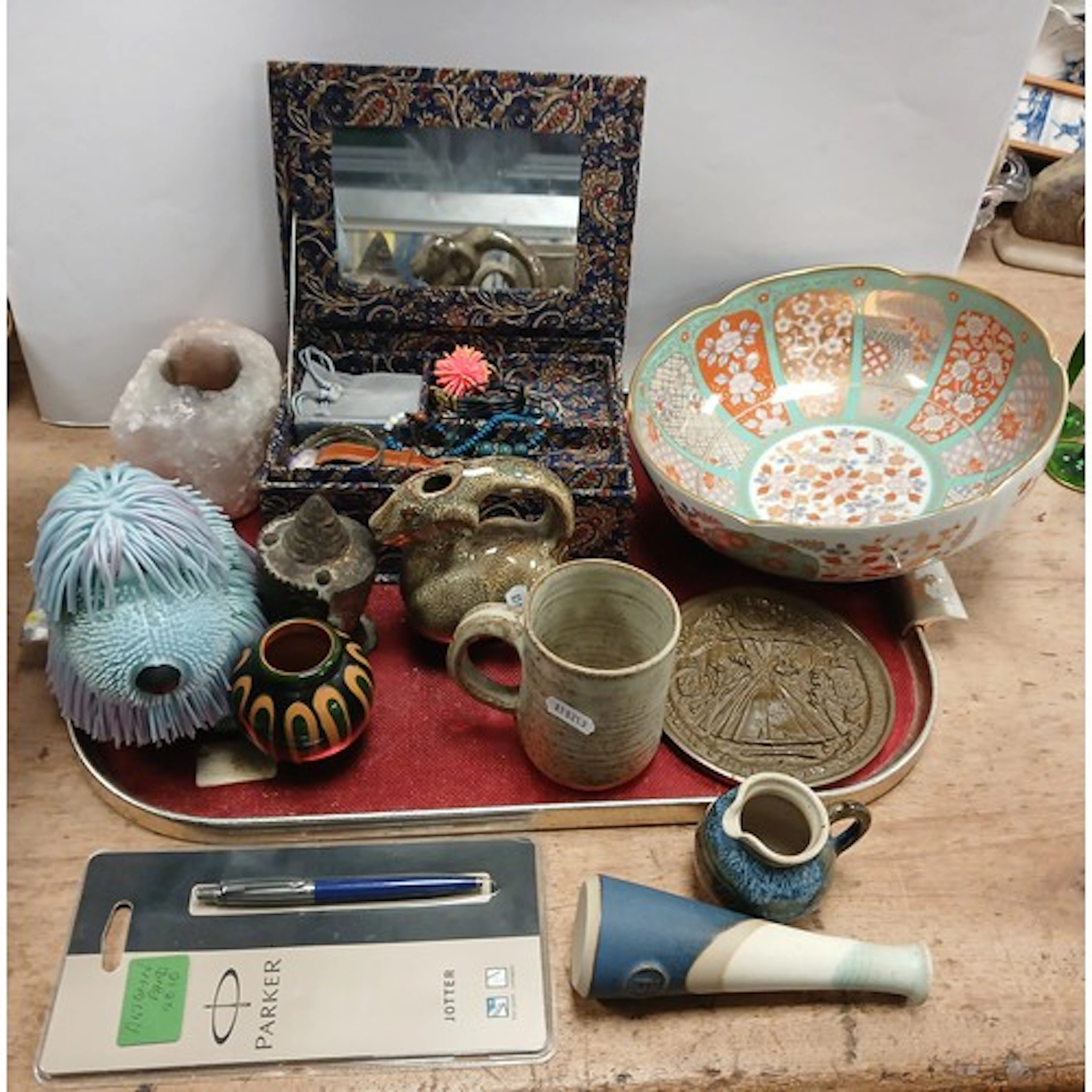 Oriental bowl, studio pottery, costume jewllery, etc.