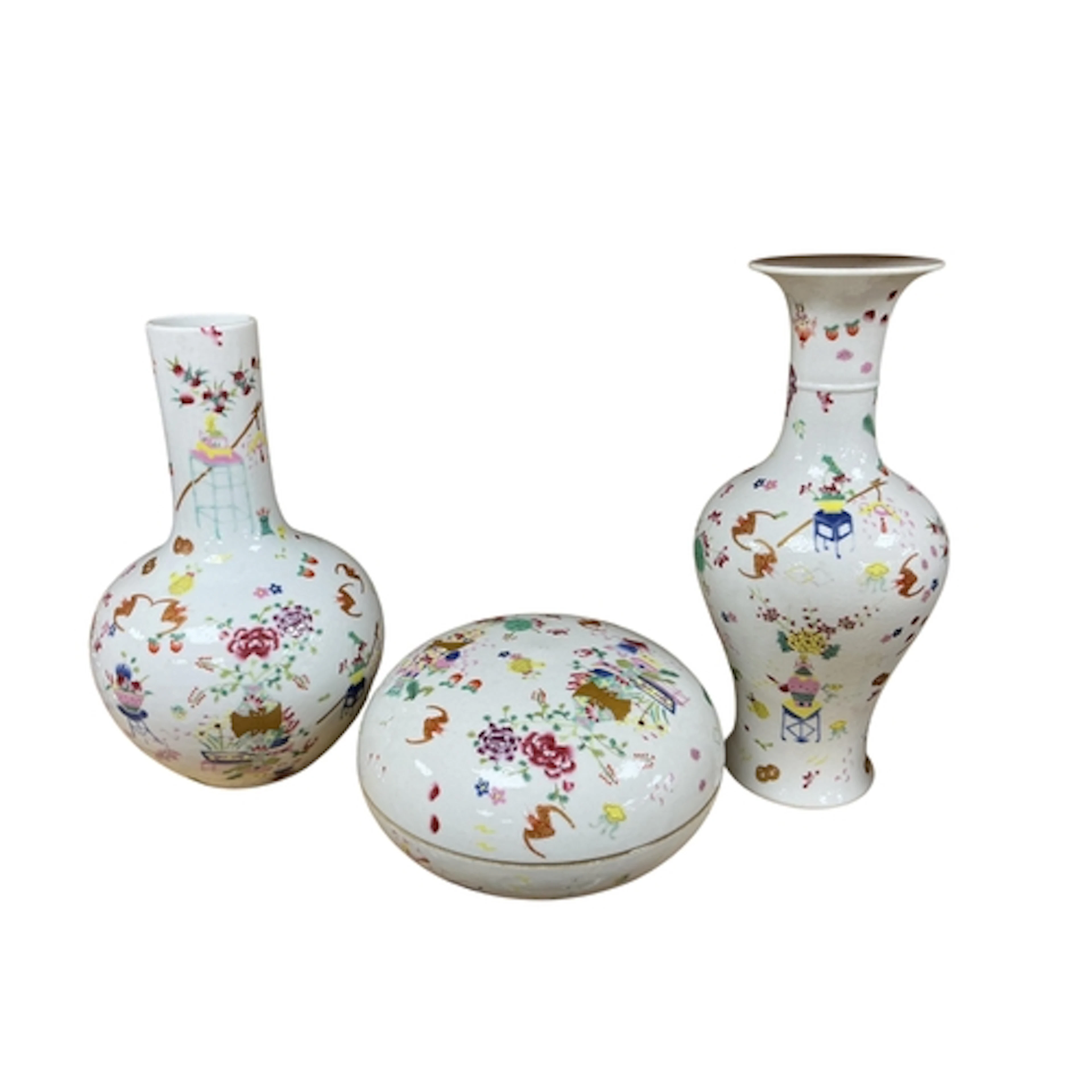 Two Chinese famille rose vases, larger 26cm and a similar bo...