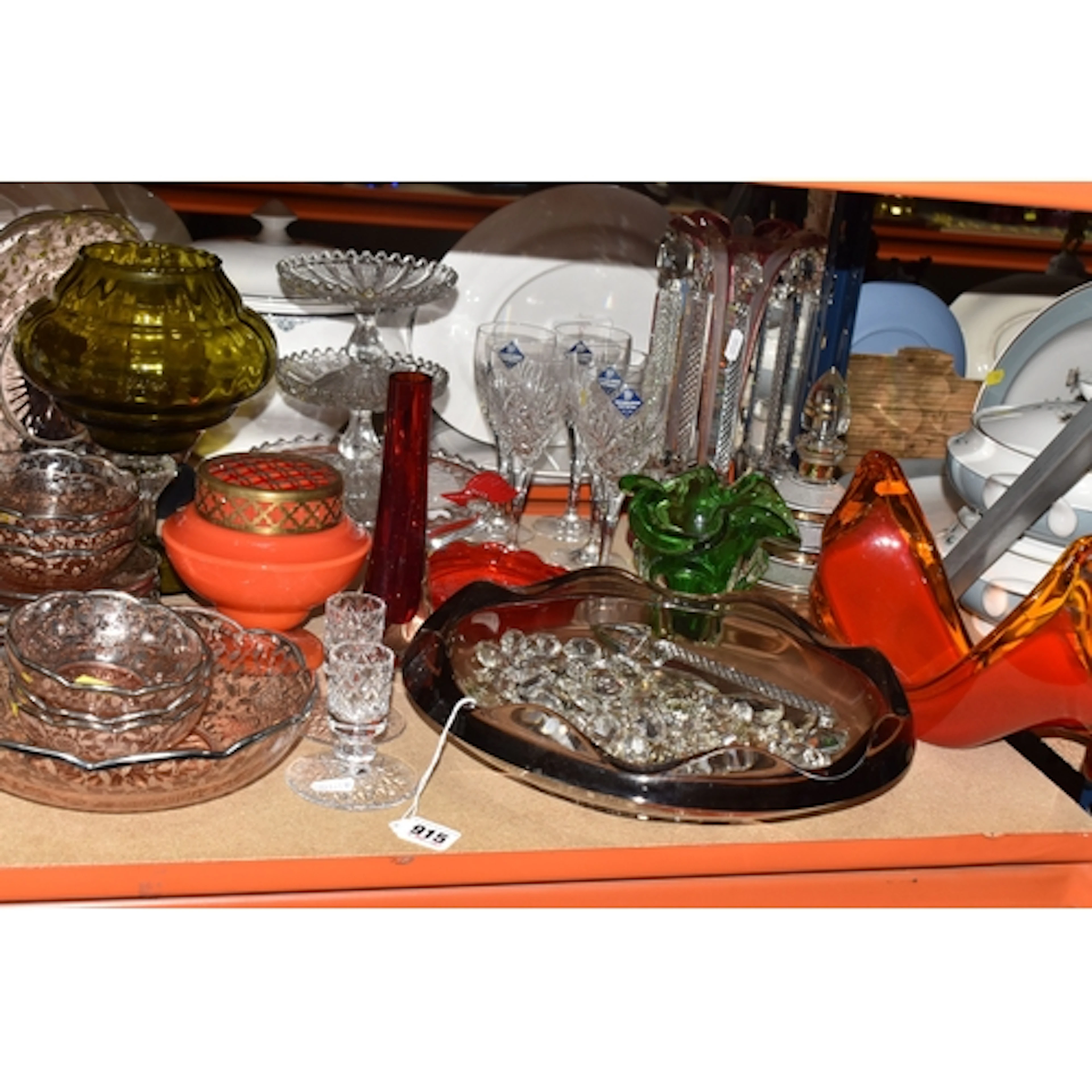 A GROUP OF VINTAGE GLASSWARE, to include a large centre bowl...