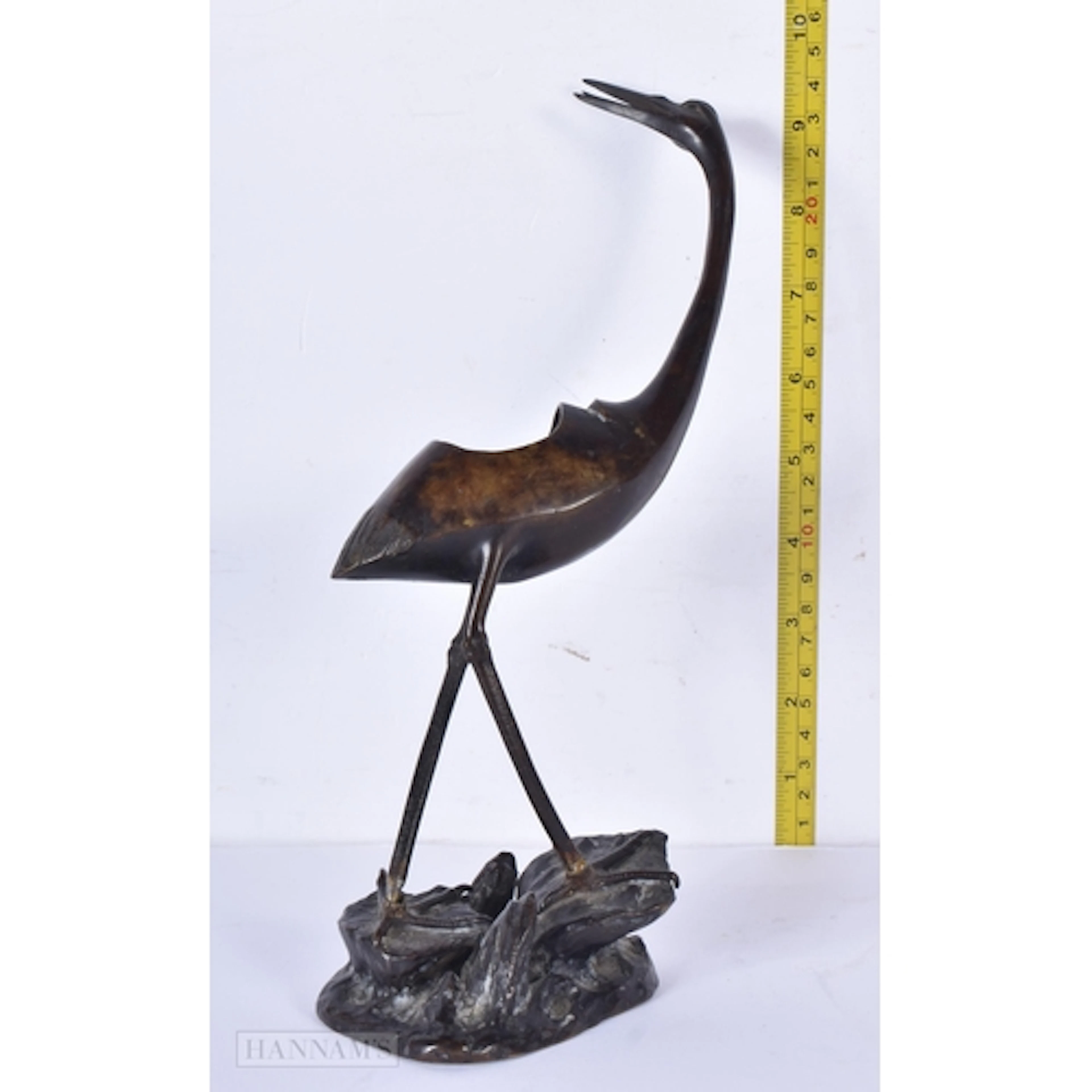 A Meiji period Japanese bronze crane 25cm