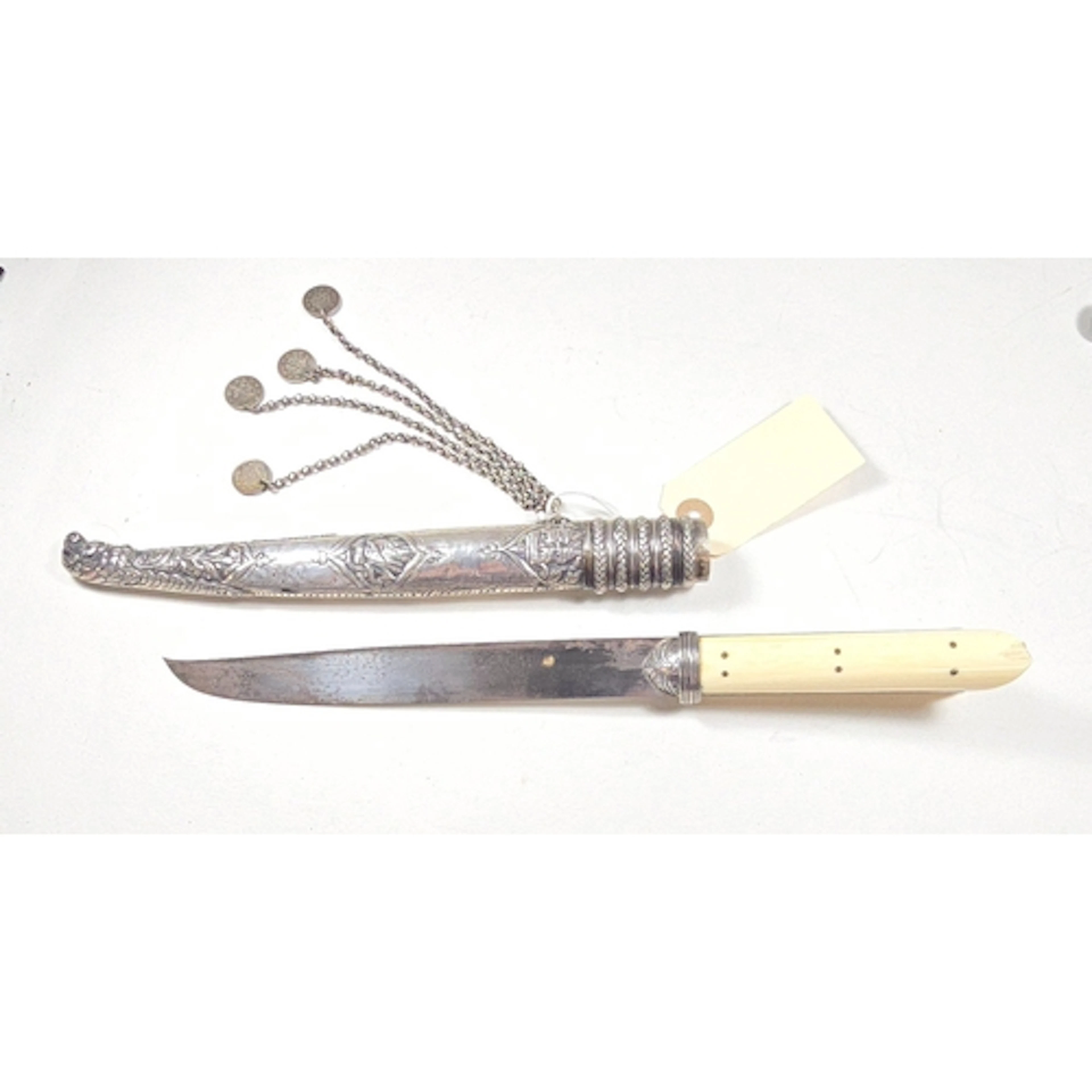 Asilver mounted Cretan knife, single edge blade 17cms with s...