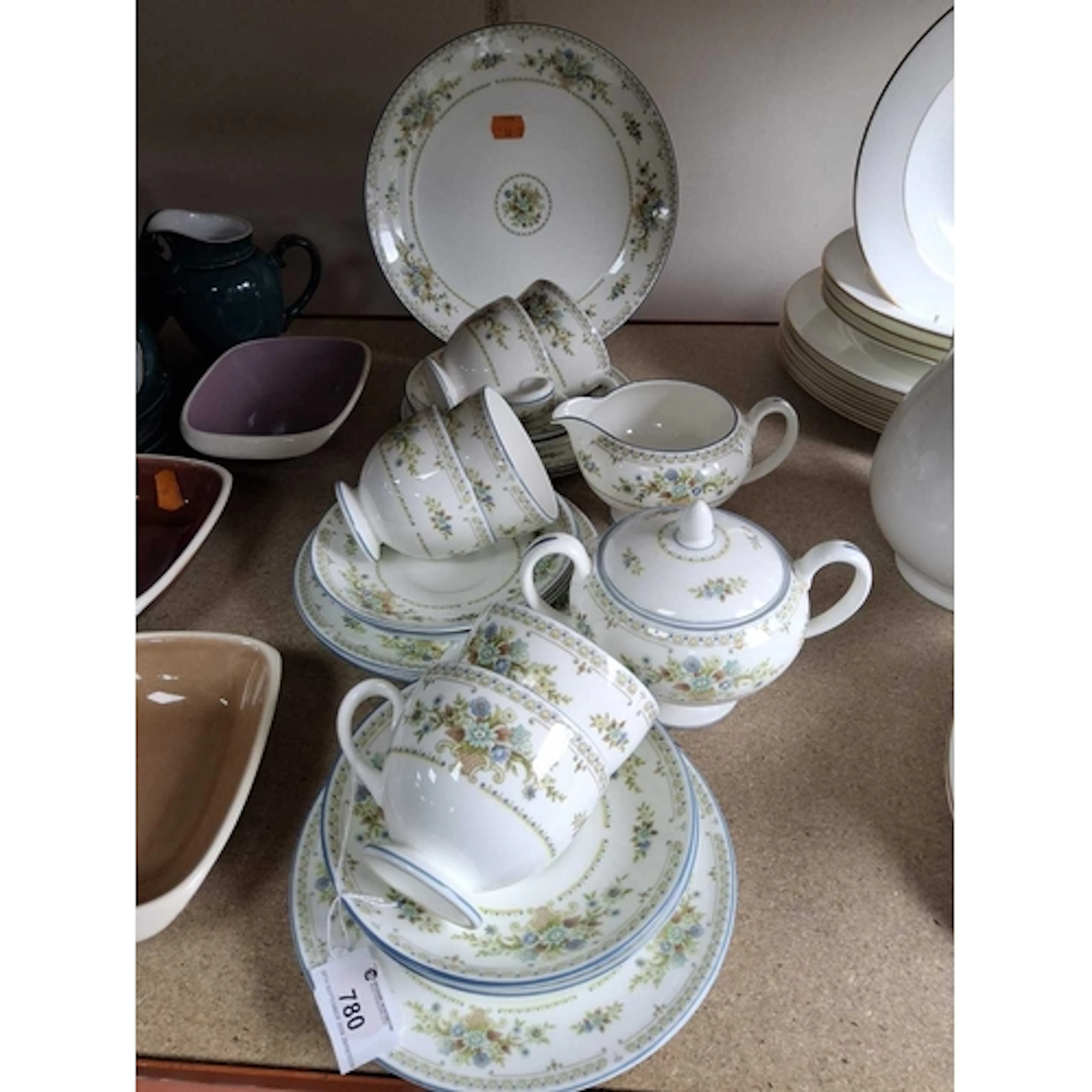A WEDGWOOD 'PETERSHAM' PATTERN TEA SET comprising a large ga...