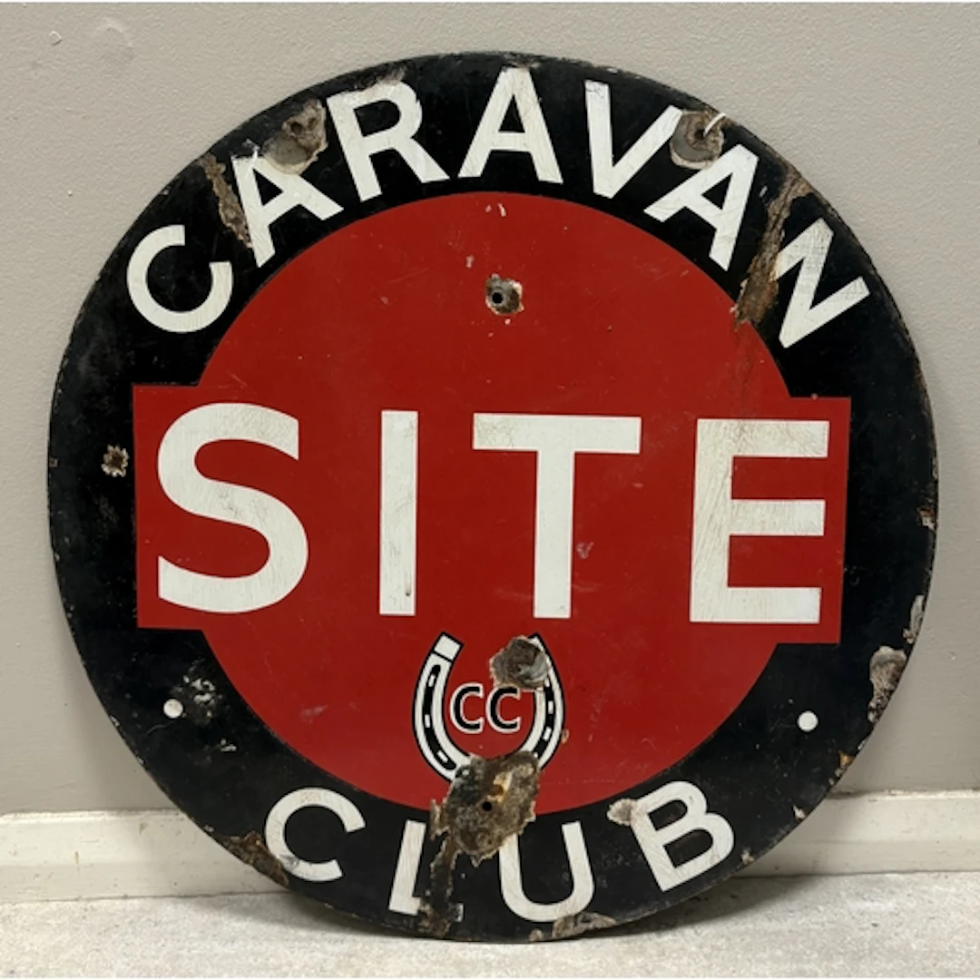A circular vintage "Caravan Club Site" enamel sign. Approx. ...