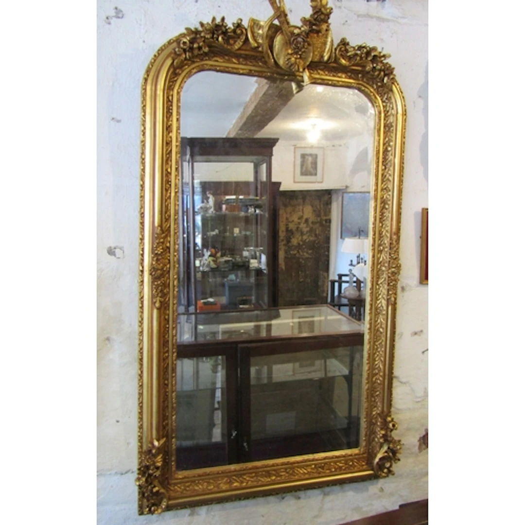 Gilded Rectangular Form Wall Mirror with Upper Musical Motif...