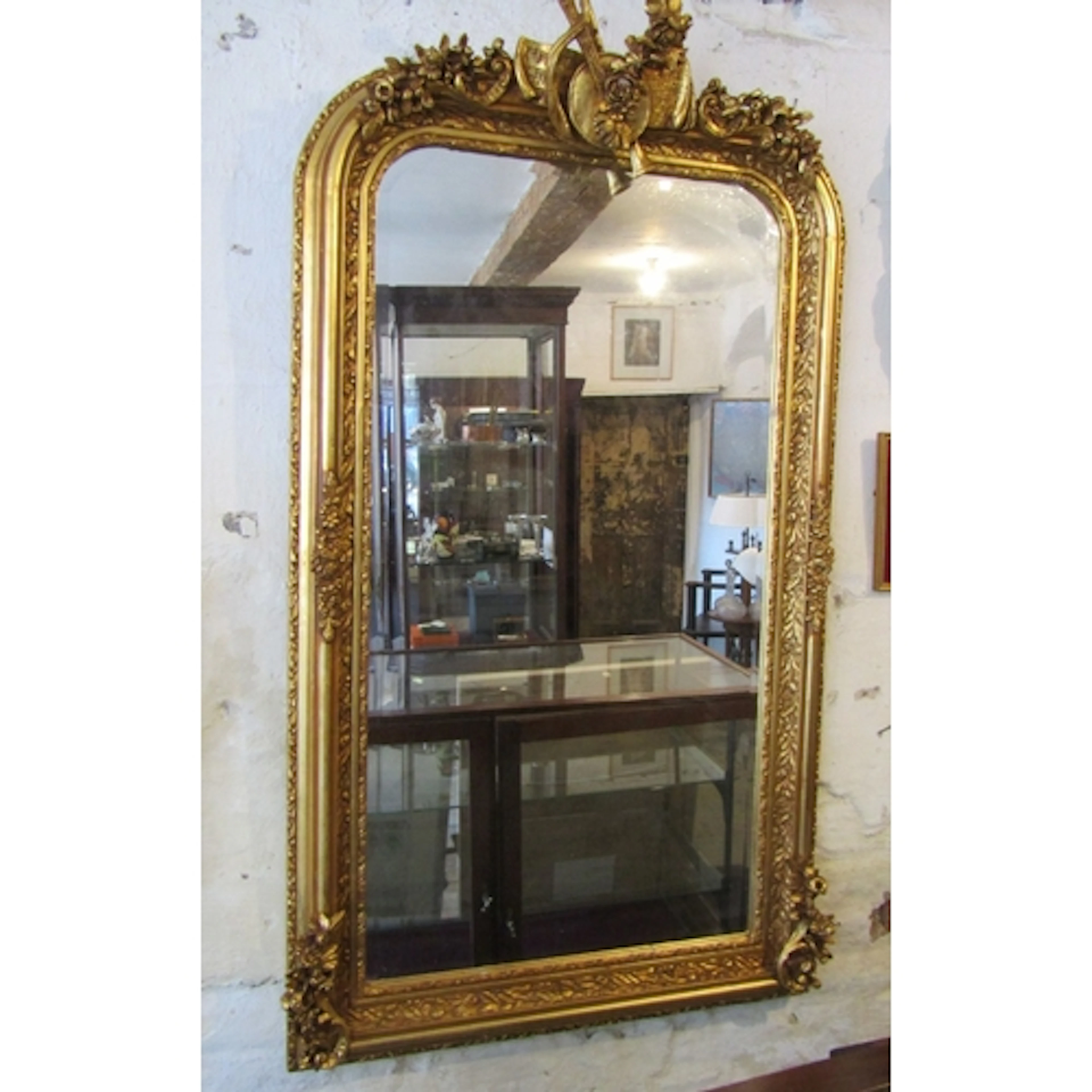 Gilded Rectangular Form Wall Mirror with Upper Musical Motif...