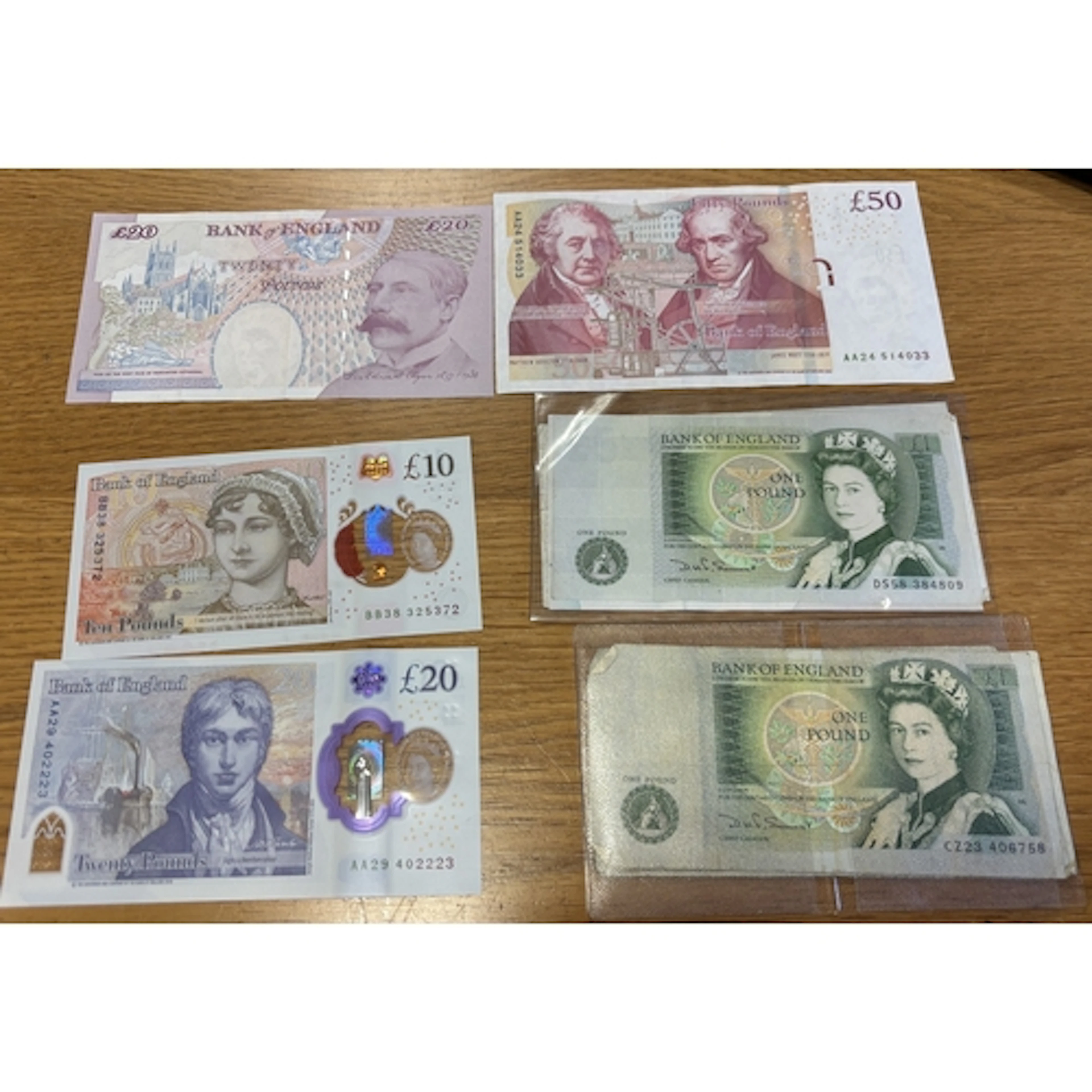 Range of banknotes loose in an envolope, generally extremely...