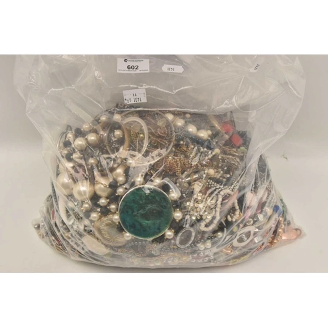 A LARGE BAG OF COSTUME JEWELLERY, spares, repairs, odd piece...