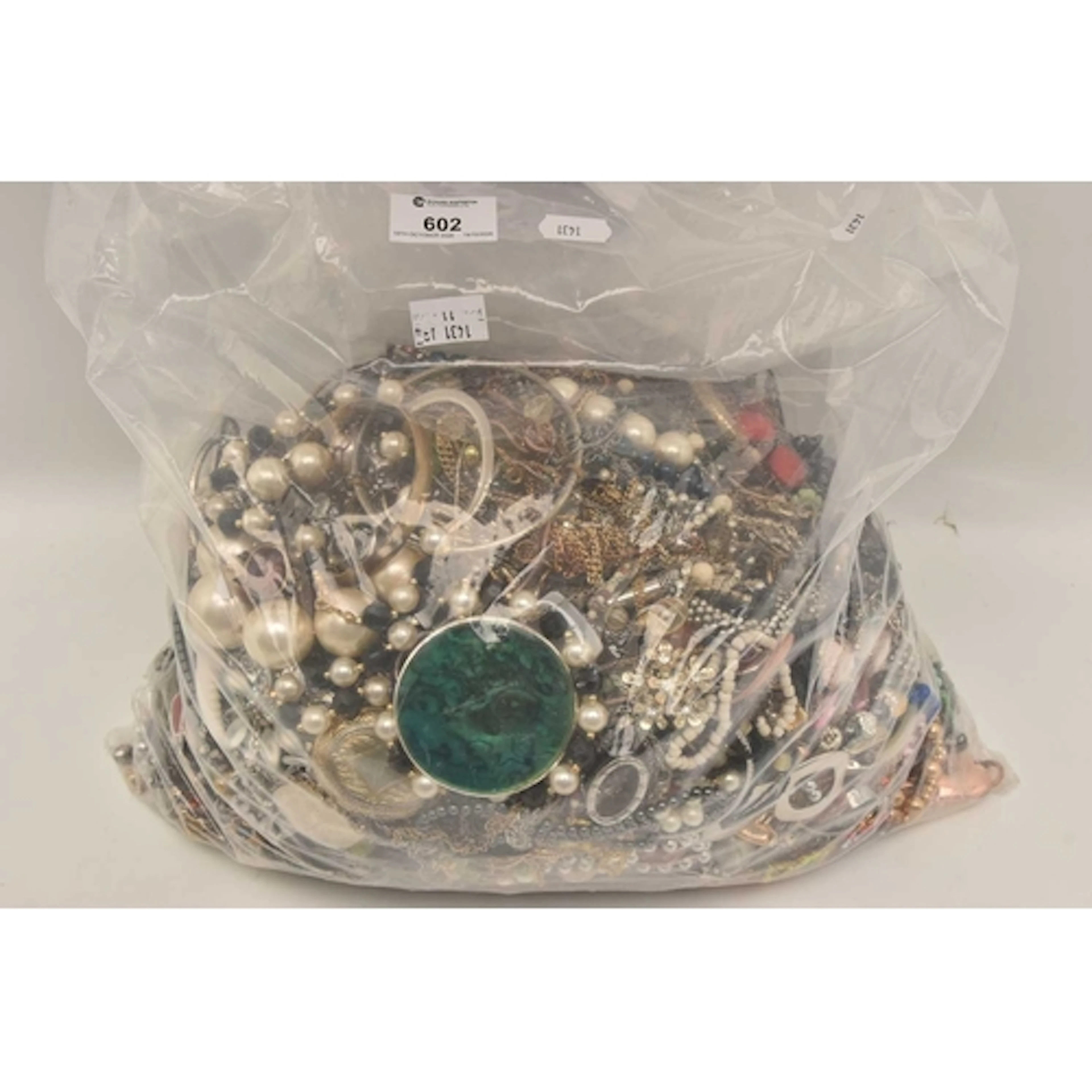 A LARGE BAG OF COSTUME JEWELLERY, spares, repairs, odd piece...
