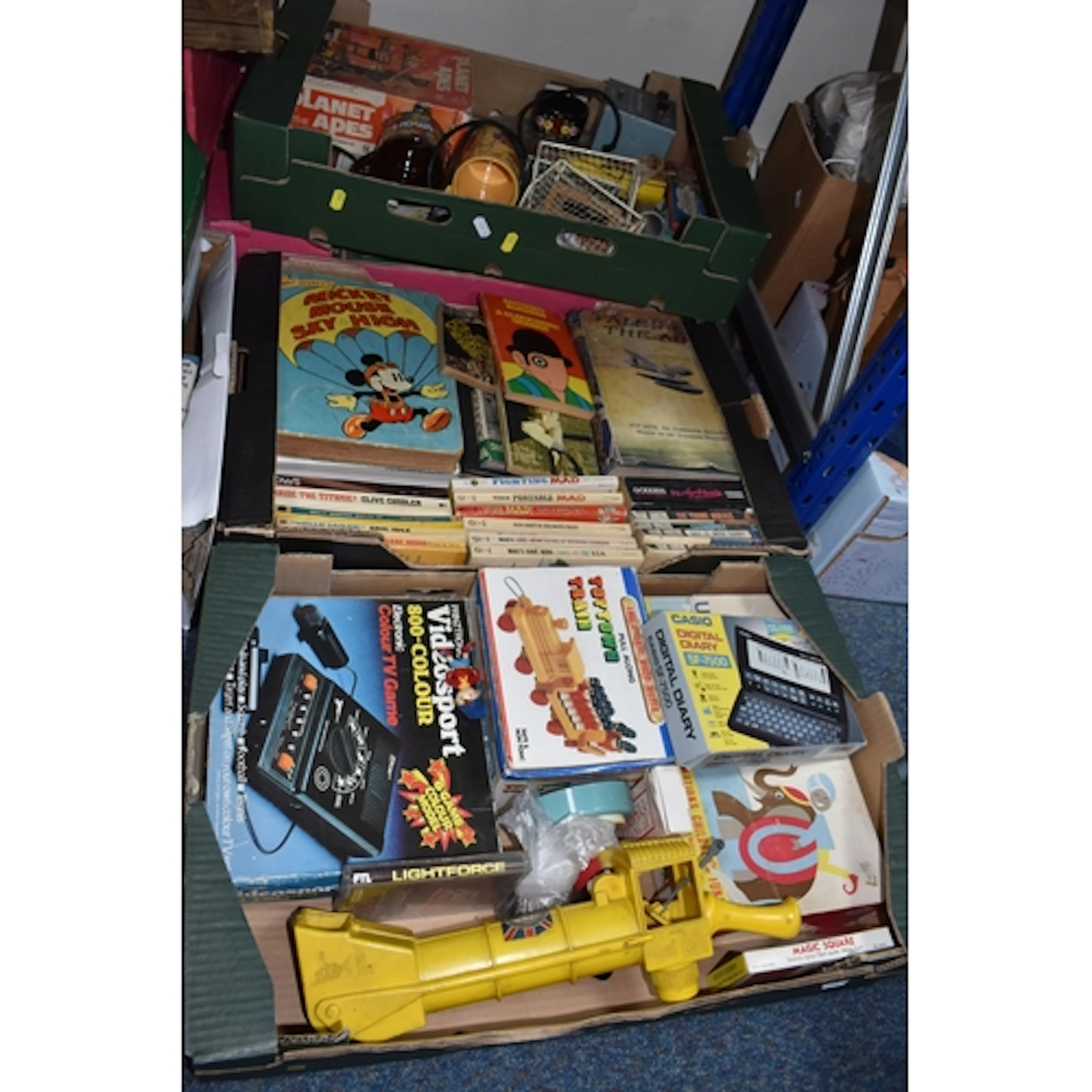 FOUR BOXES OF VINTAGE GAMES AND BOOKS to include Planet of t...