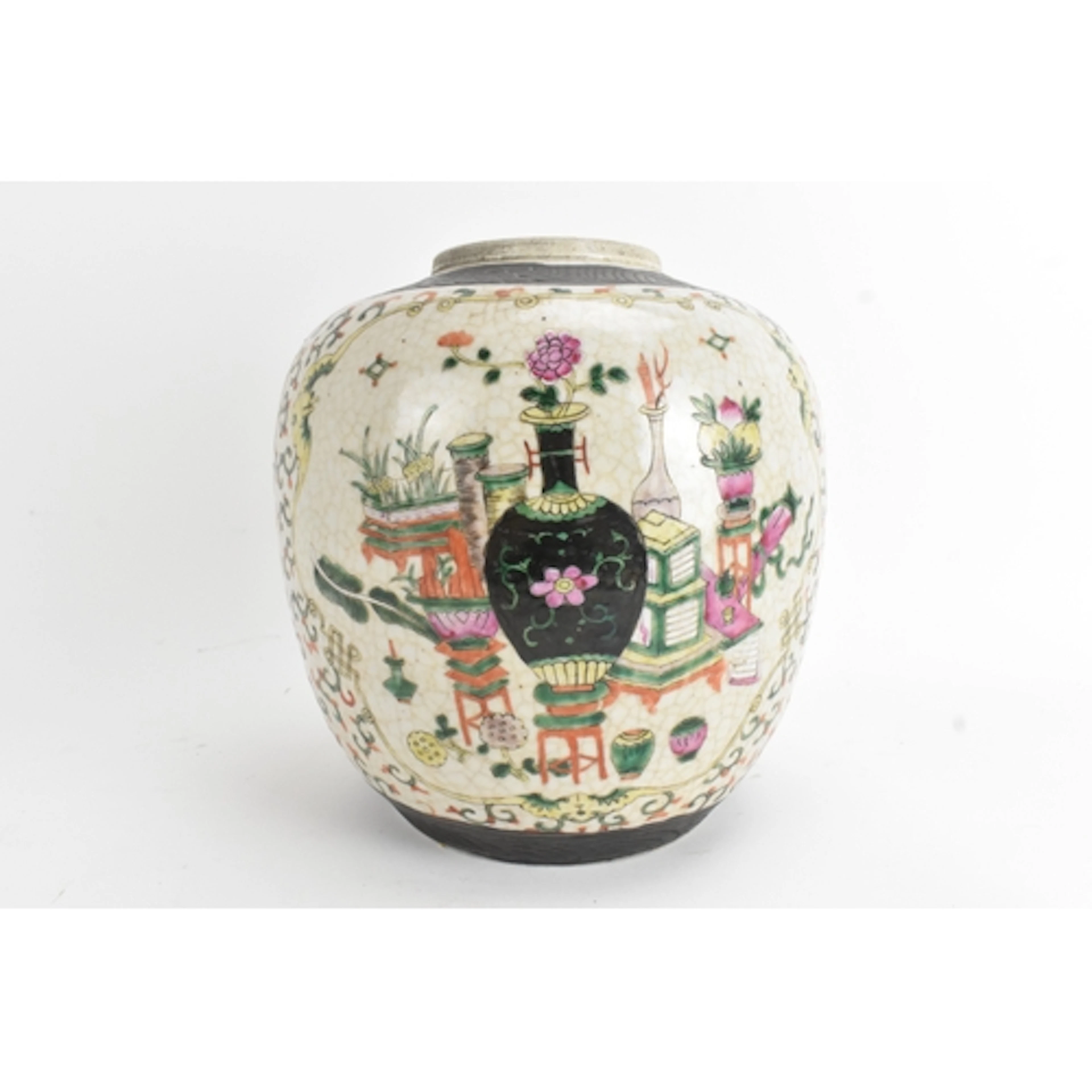 A Chinese famille rose crackle glazed porcelain jar, late Qi...