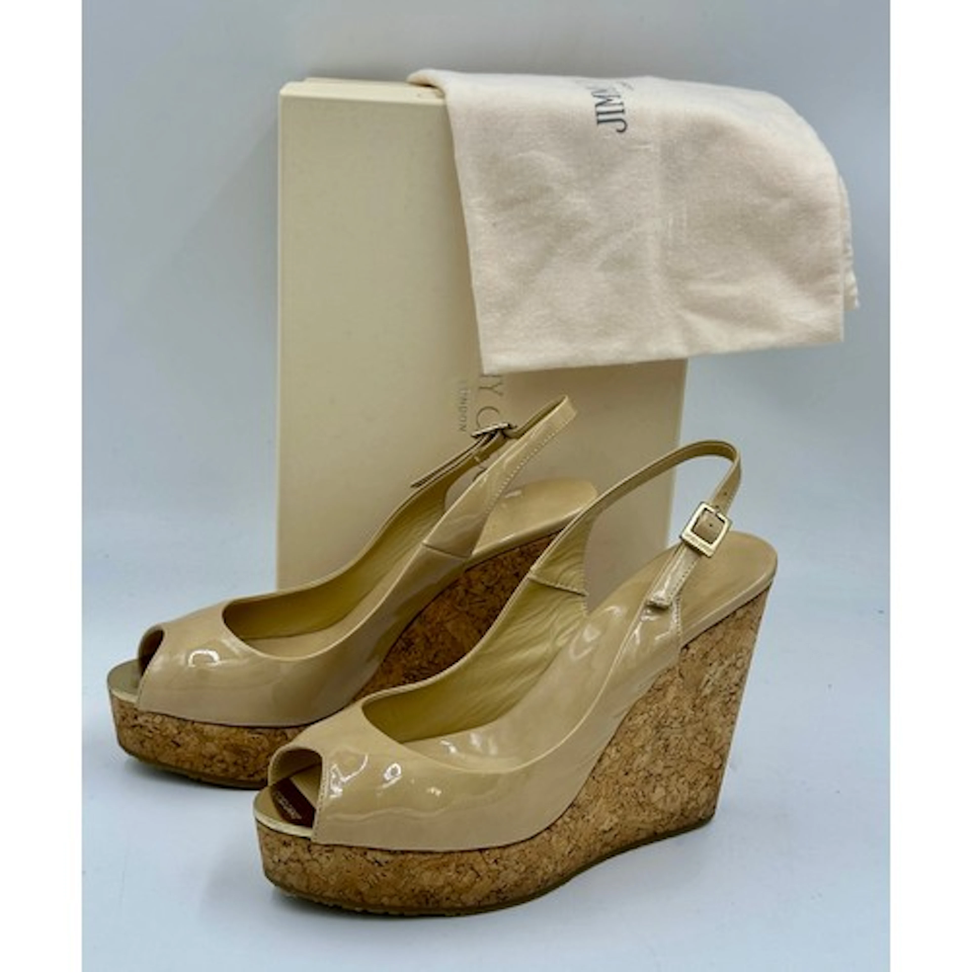 Jimmy Choo 120 patent slingback wedge in nude size EU 39.5 w...