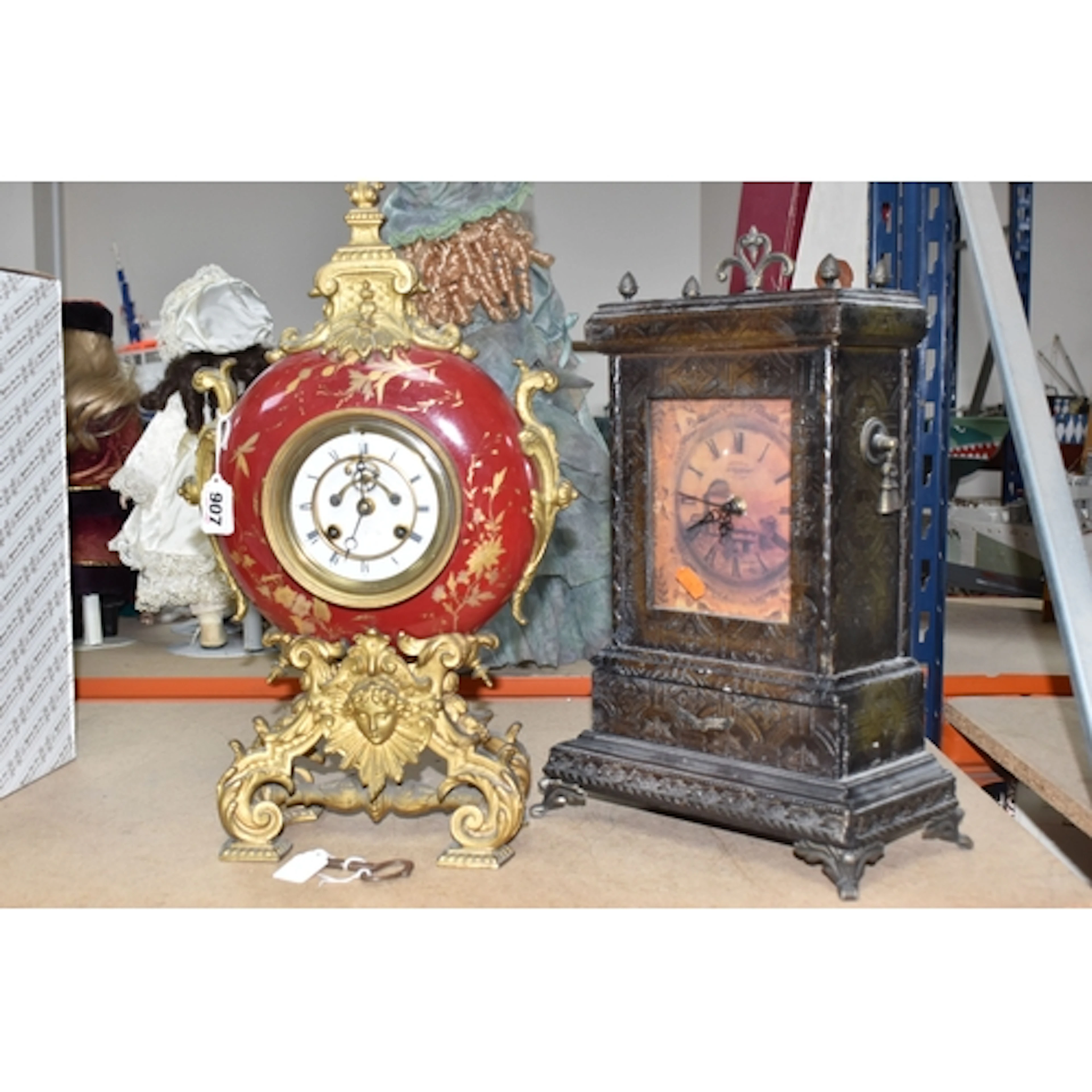 TWO ORNATE VINTAGE MANTEL CLOCKS, comprising a 19th century ...