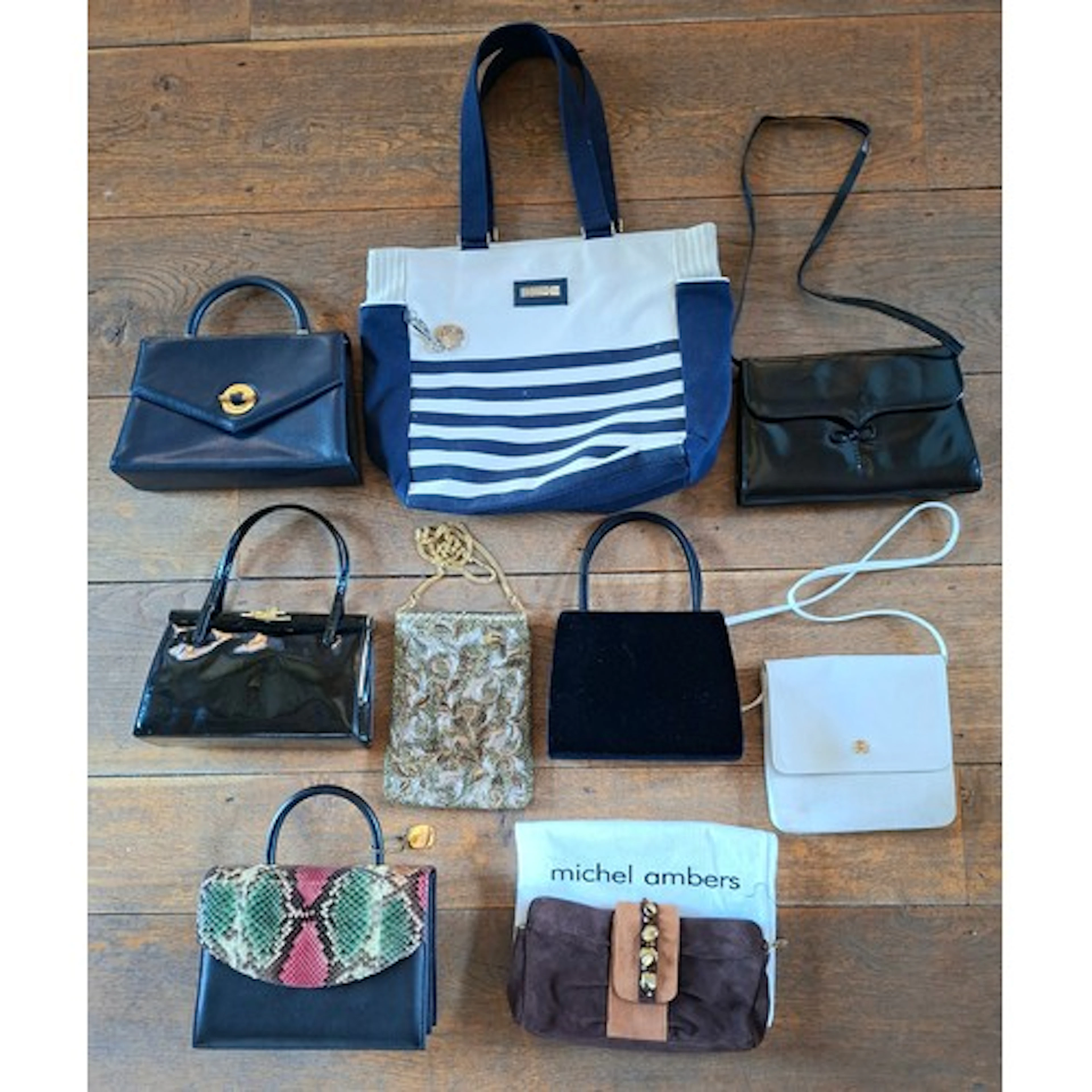 A group of vintage ladies bags to include an Aigner cream le...