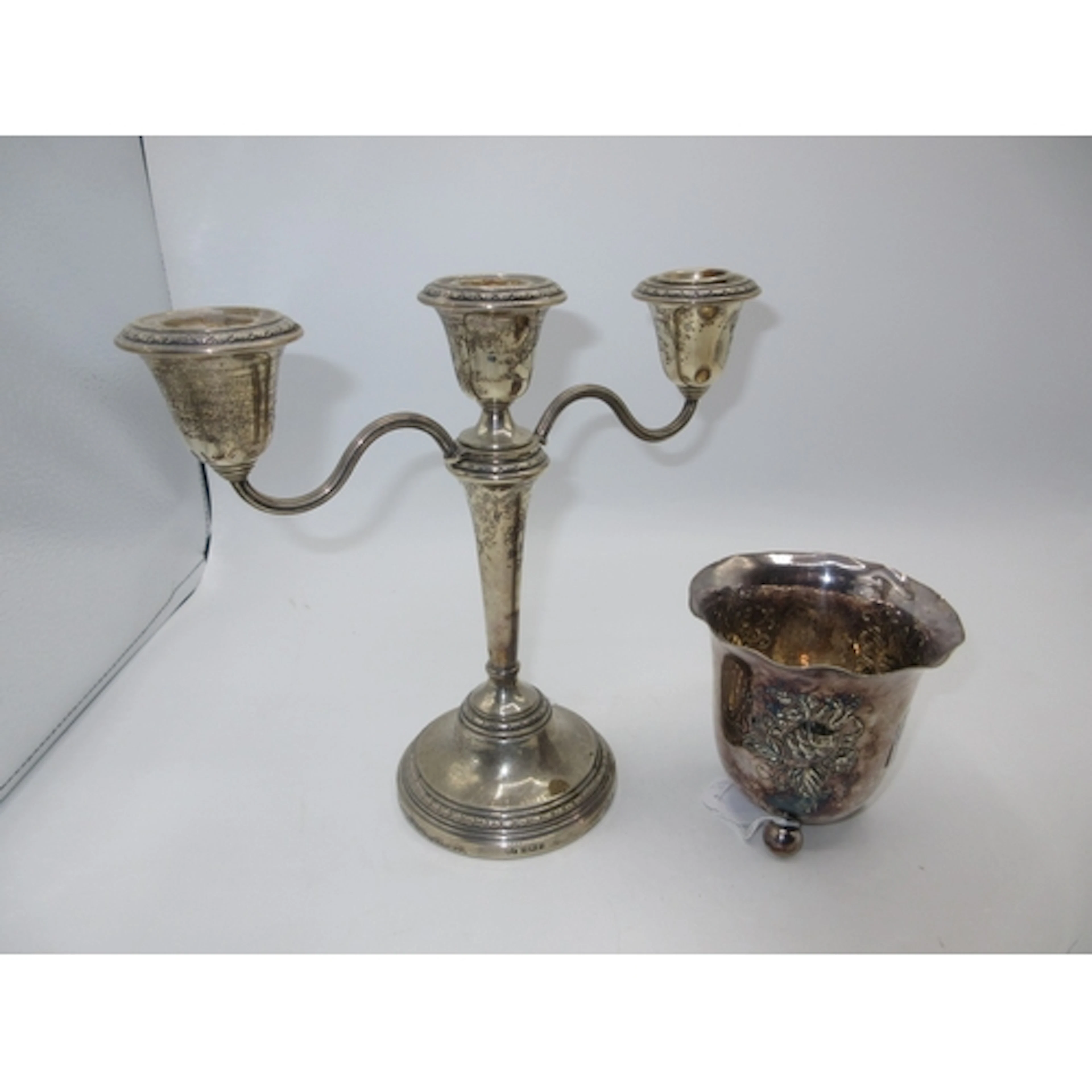 Silver 2 Branch 3 Light Candelabra (weighted base) and a Con...