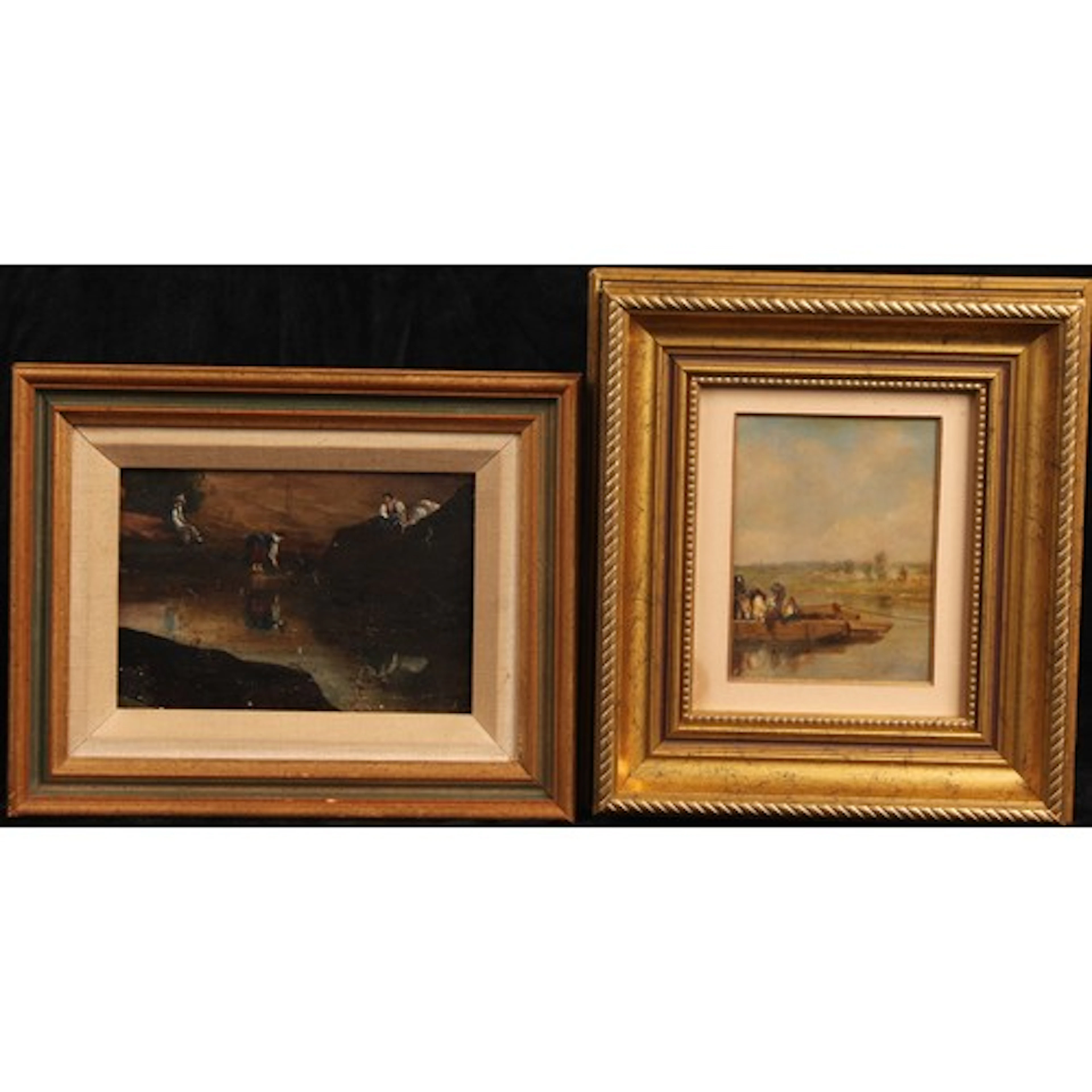 French School (19th/early 20th entury) River Ferry oil on pa...