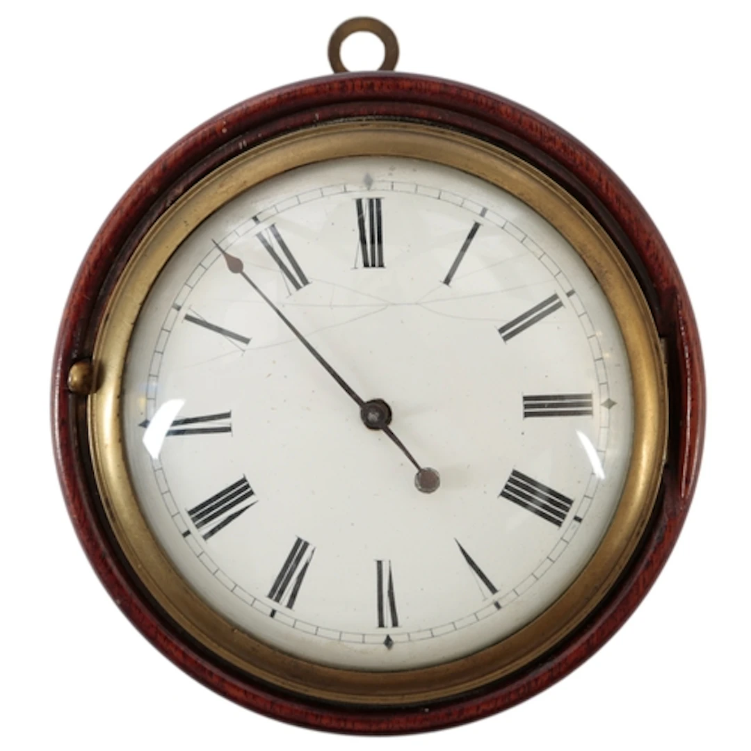 A George III mahogany sedan wall clock, convex four inch ena...