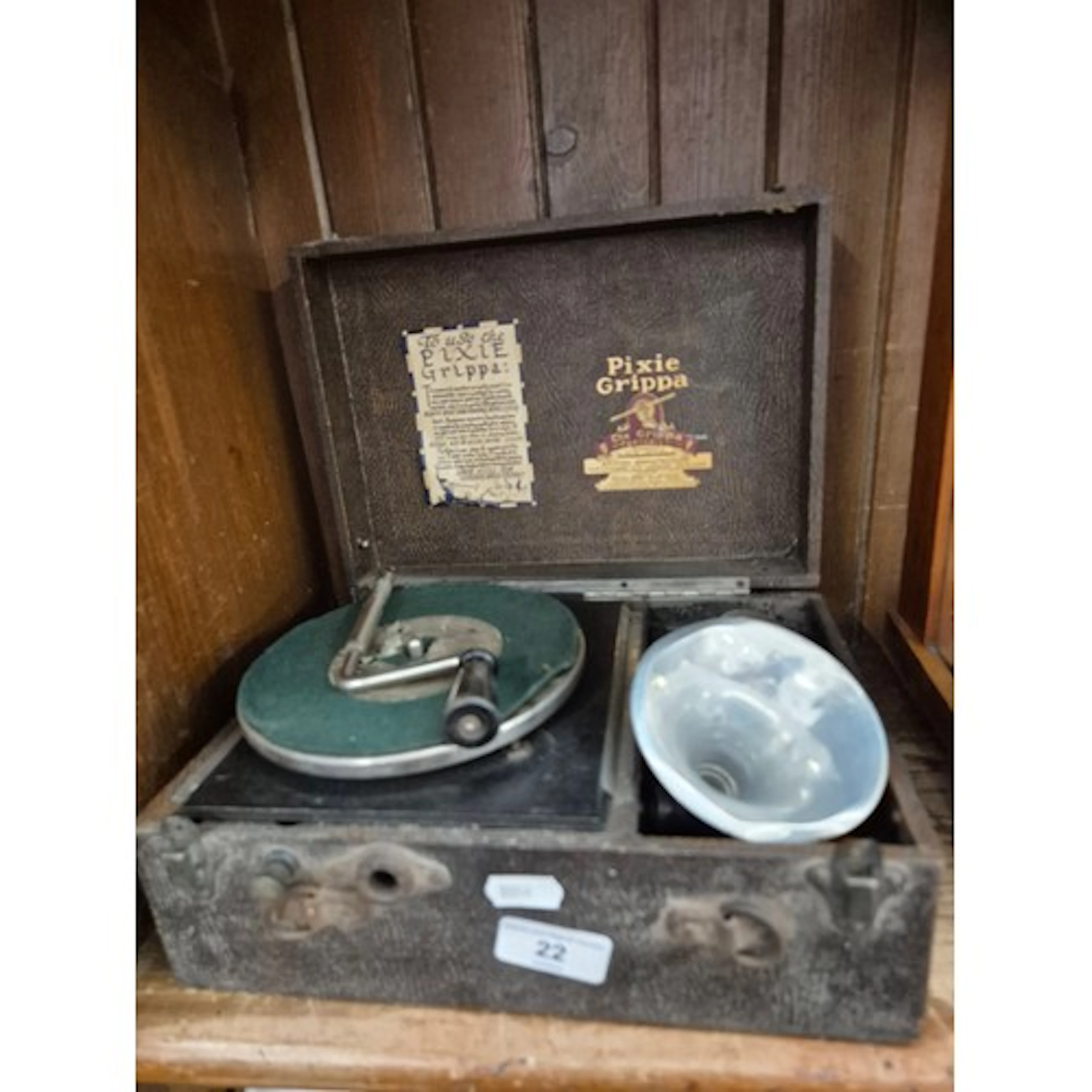 A Pixie Grippa miniature wind up gramophone, c 1920s