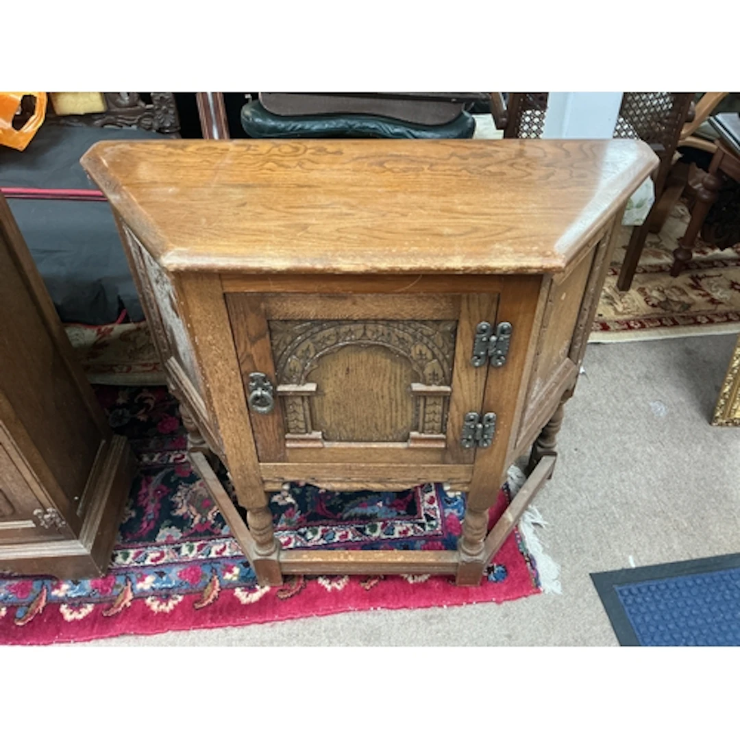 Oak Old Charm Canted Table with Cupboard. 80cm wide, 70cm ta...