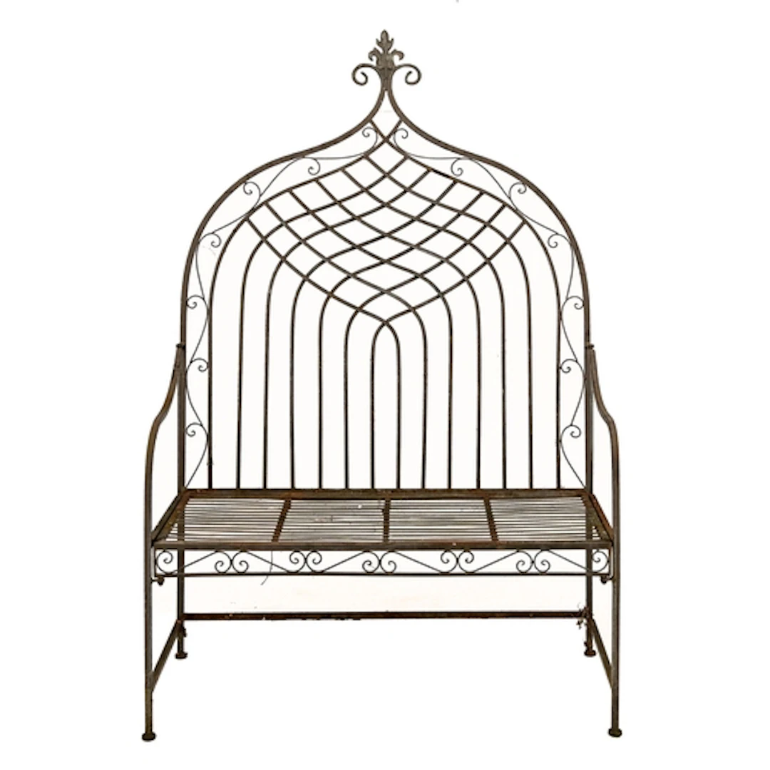 A steel garden seat, in 'Regency Gothic' style, late 20th c,...