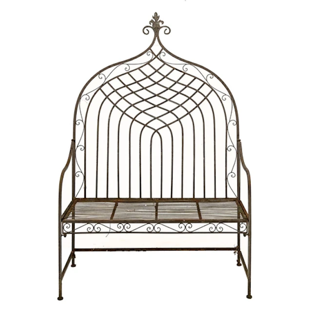 A steel garden seat, in 'Regency Gothic' style, late 20th c,...