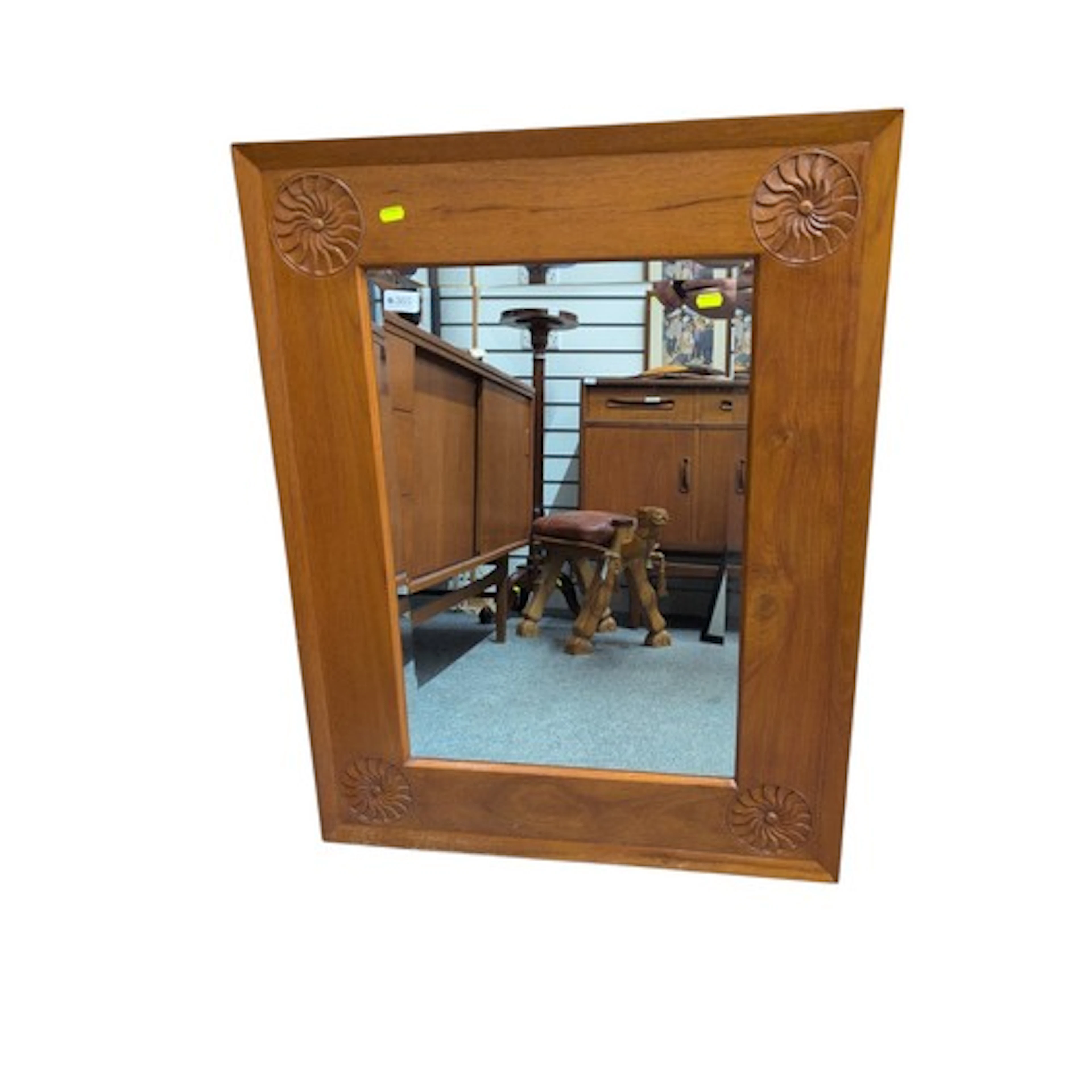 Indonesian hardwood framed bevelled mirror 69.5 x 90cm