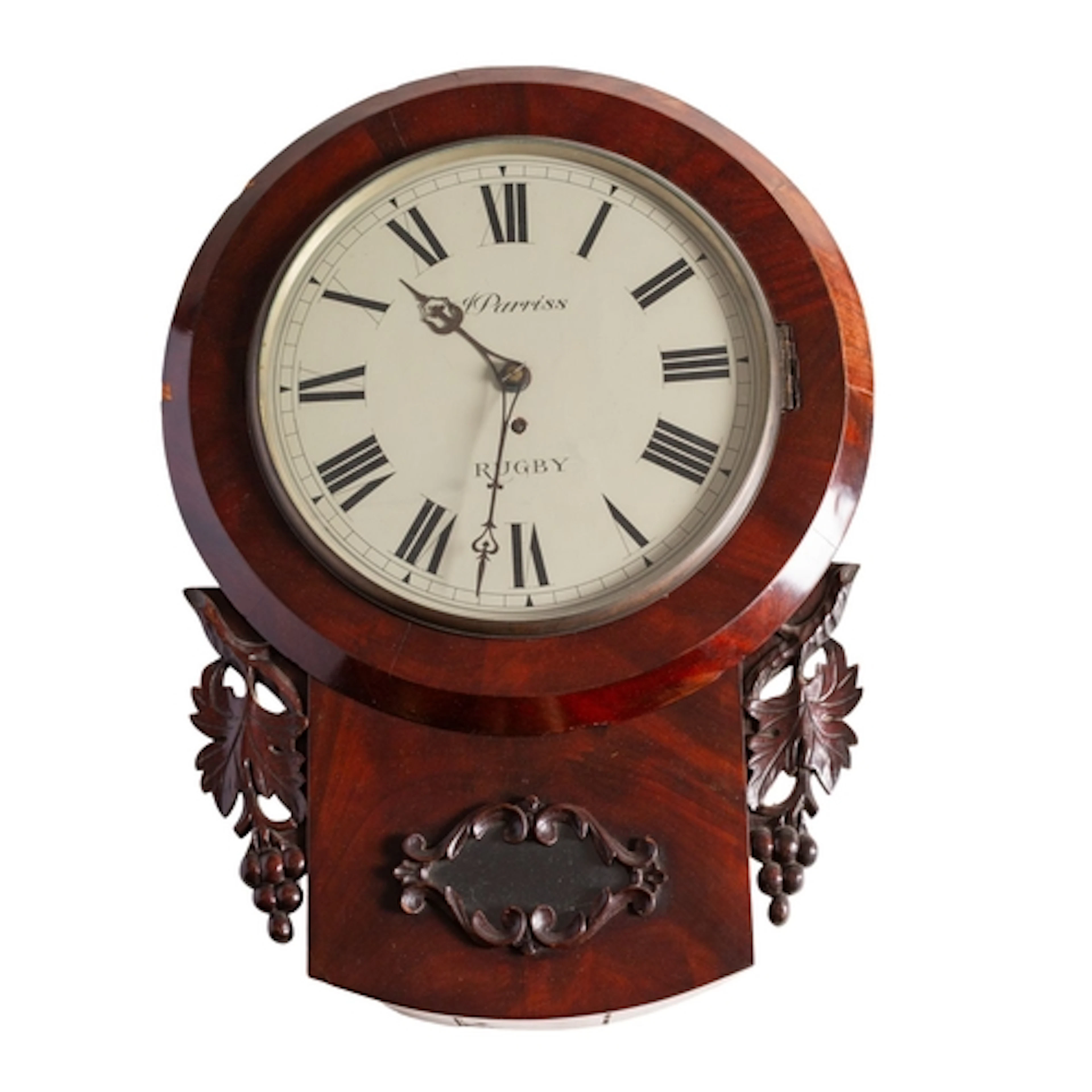 J. Parriss, Rugby, a mahogany drop-dial wall clock having an...