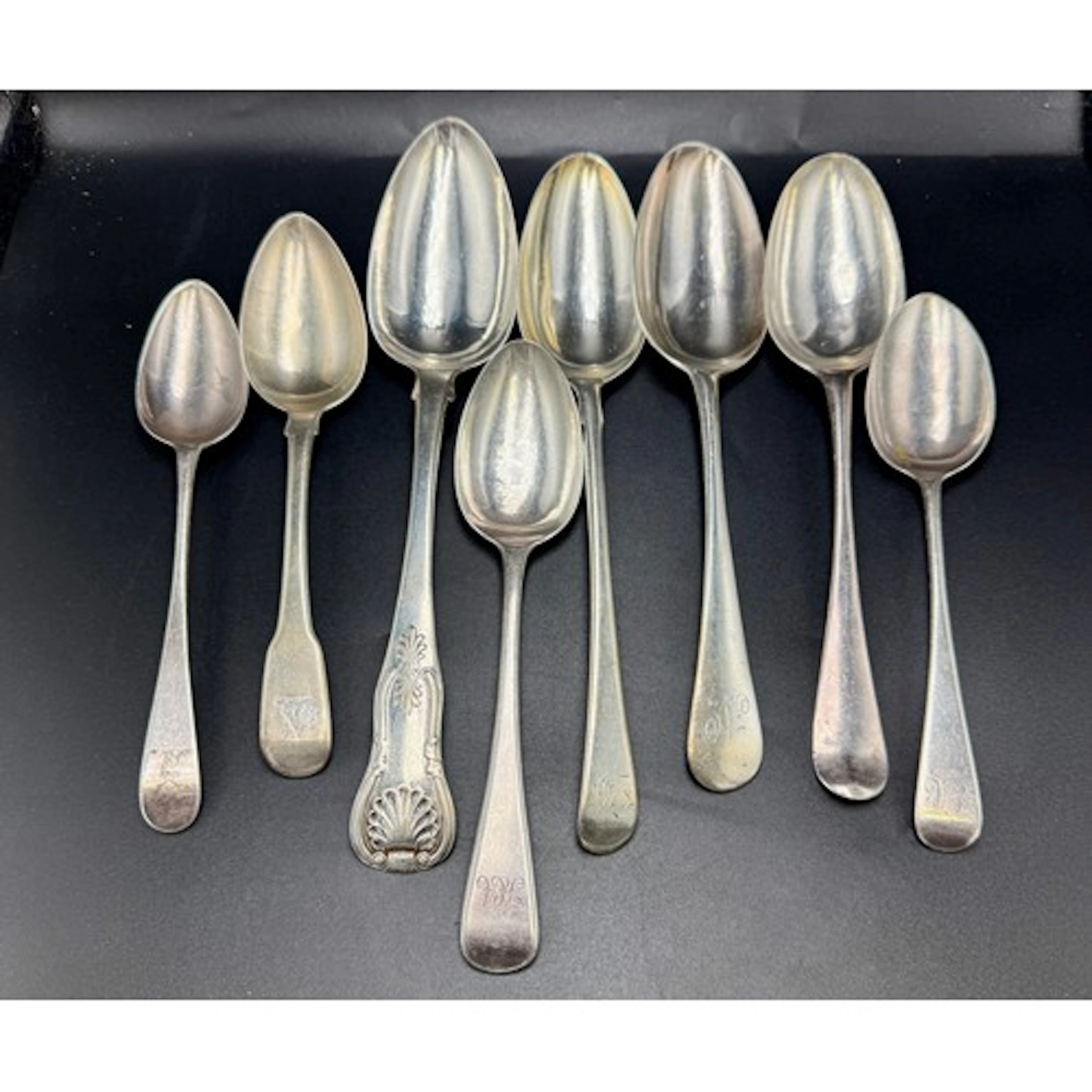 Hallmarked silver dessert and tablespoons to include Georgia...