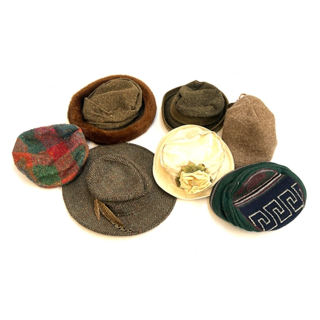 A ladies' fur trim hat by Olney; a Harris Tweed brimmed hat,...