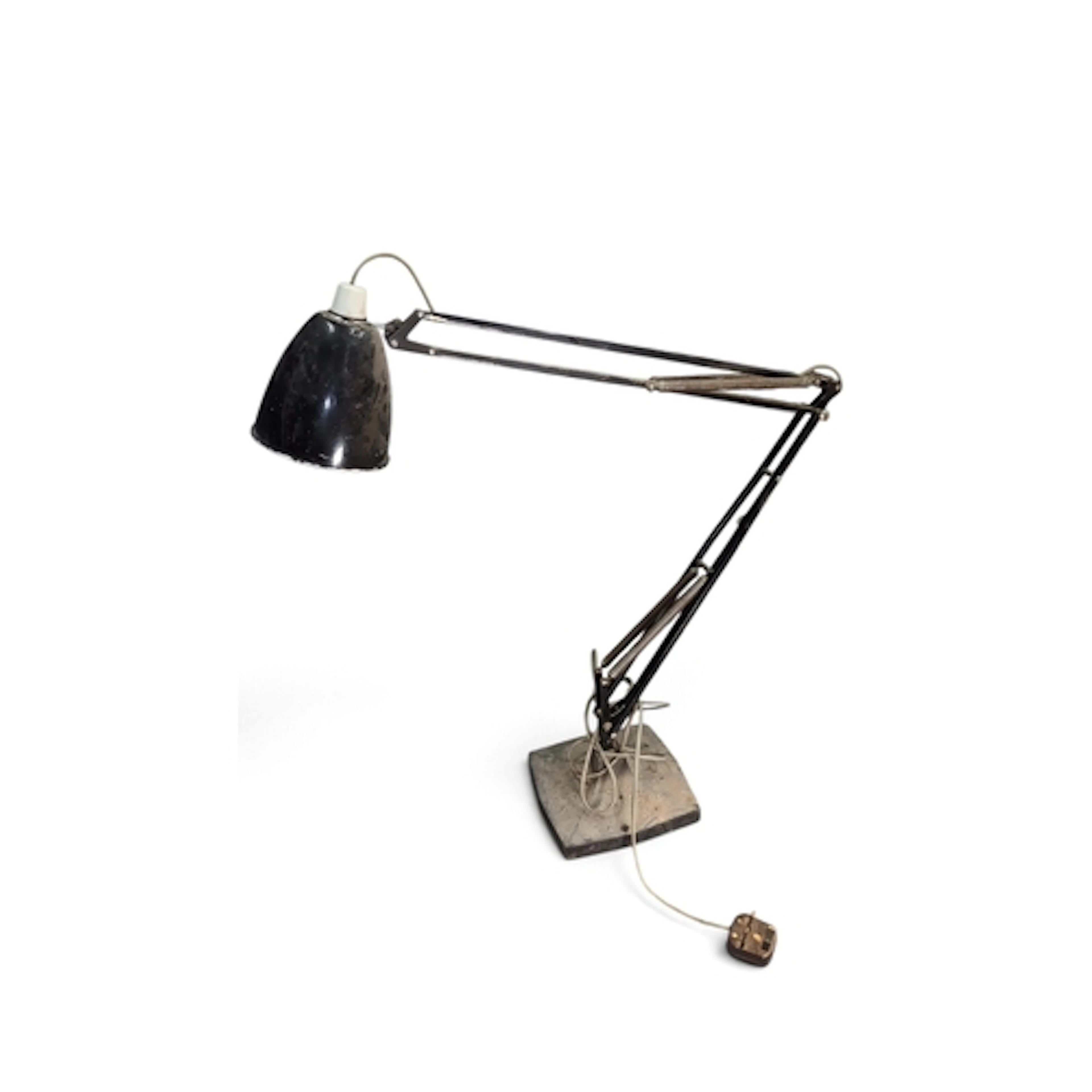 Black enamelled metal desk lamp with an articulated, spring-...