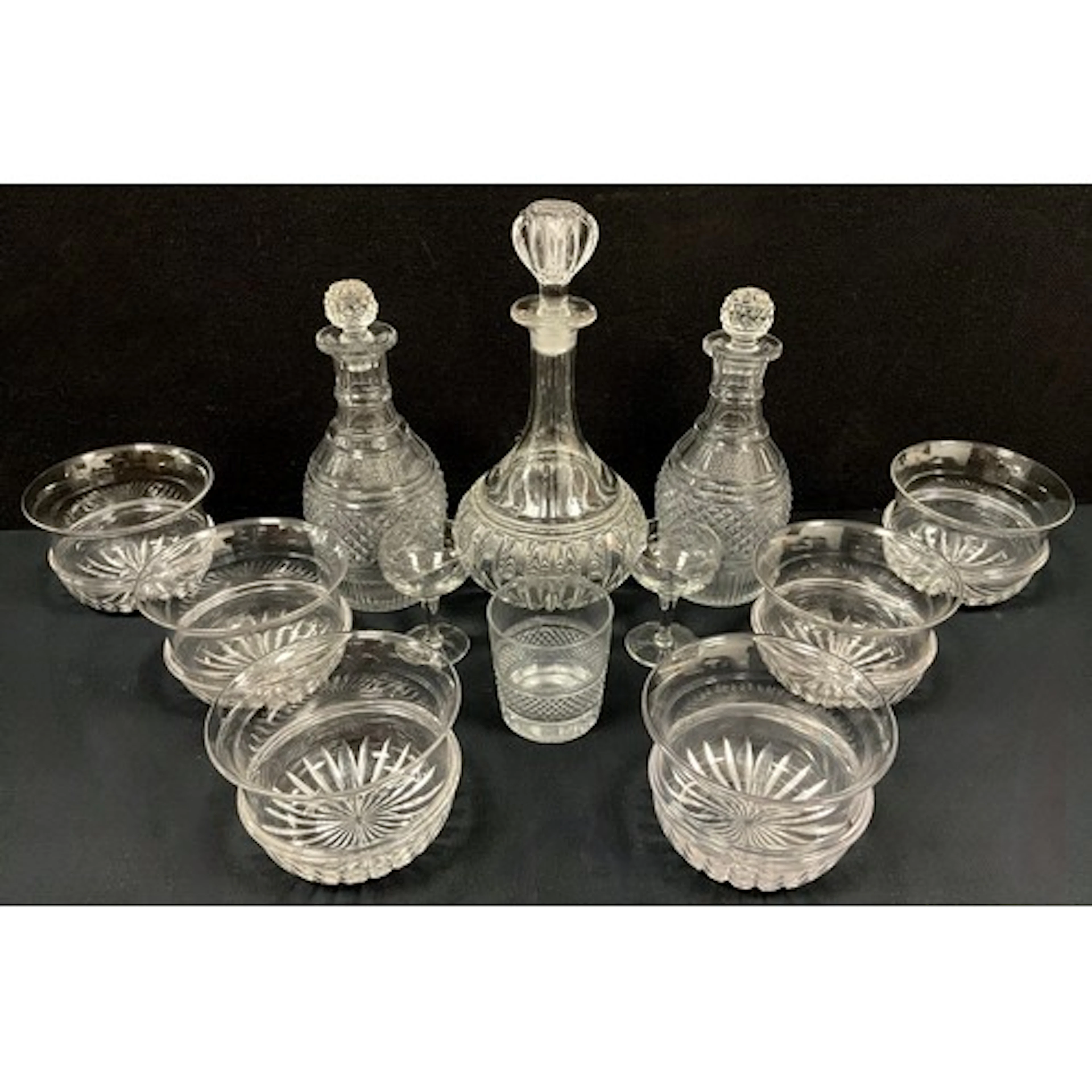 Glassware - a 19th century cut glass tumbler, 8cm high; a pa...