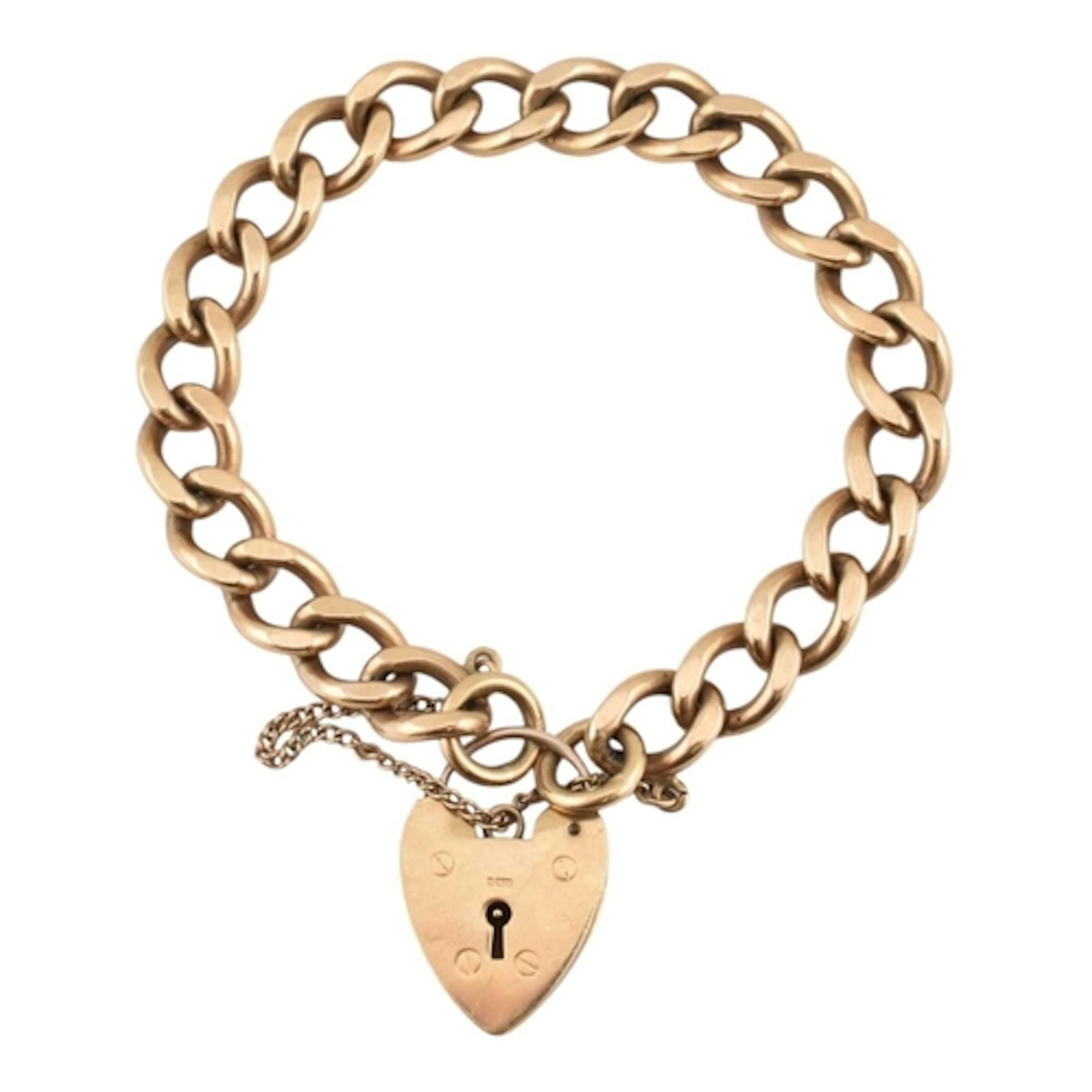 A 1960s hallmarked 9ct gold bracelet with heart clasp padloc...