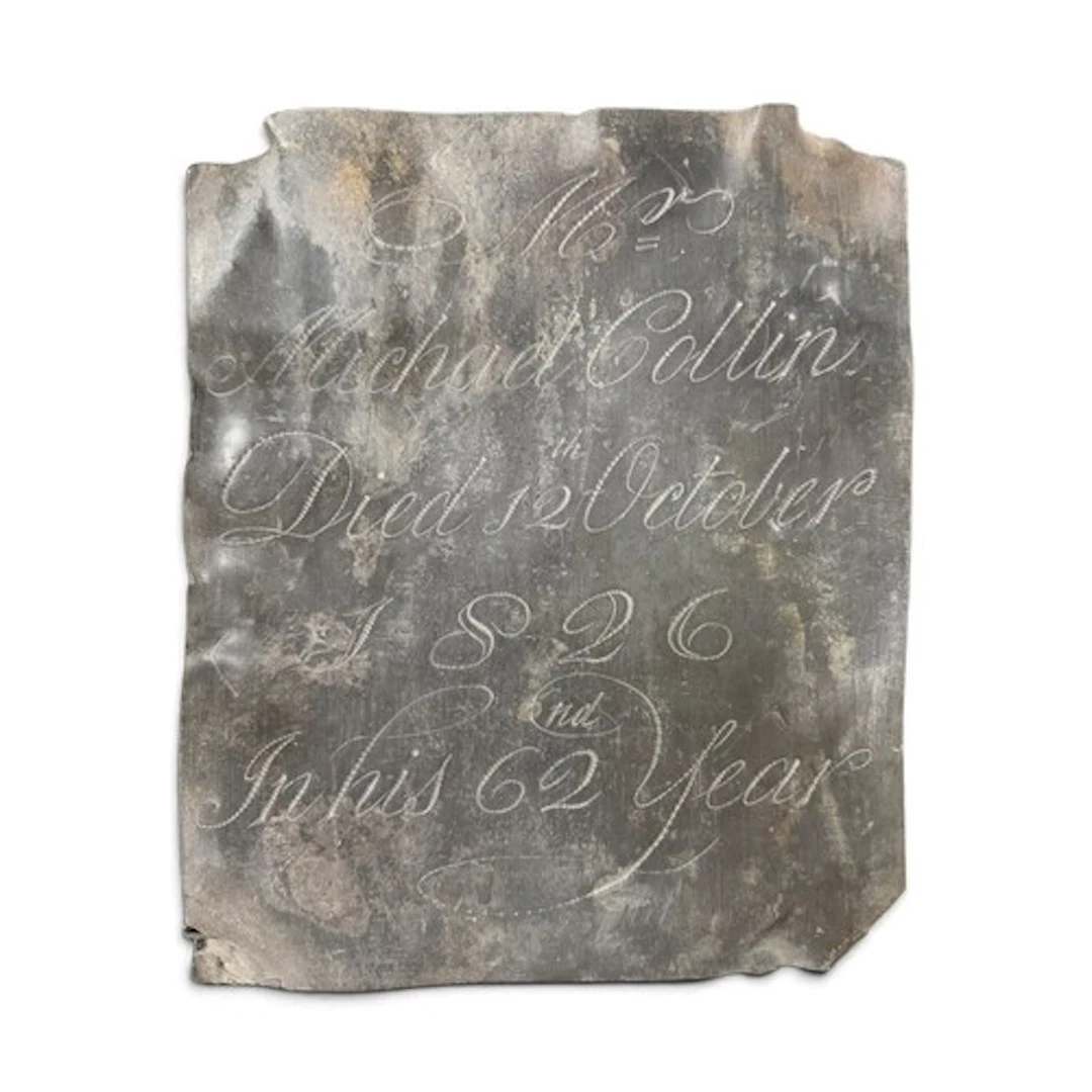 A large George IV lead coffin plaque, inscribed ‘Mr. Michael...