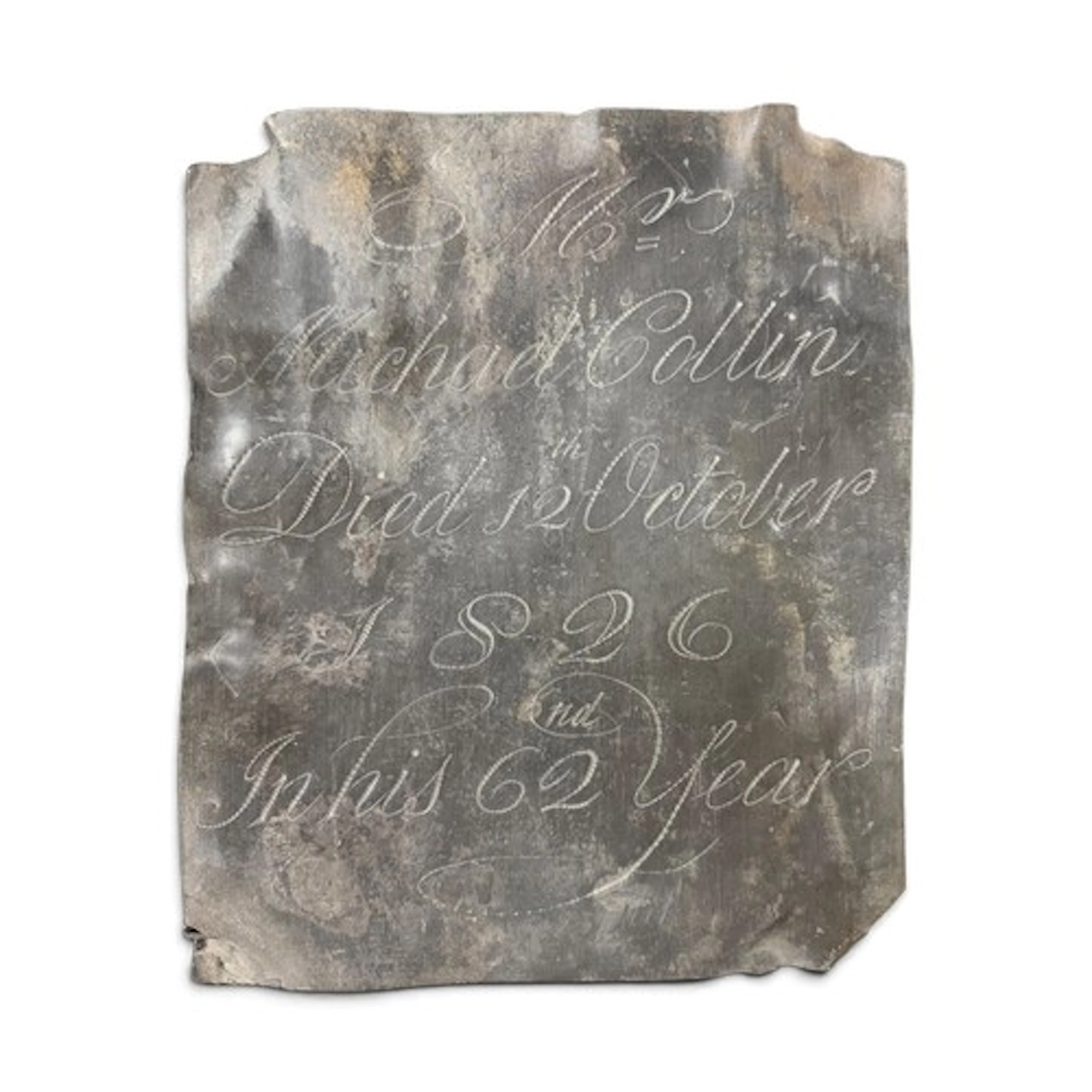 A large George IV lead coffin plaque, inscribed ‘Mr. Michael...