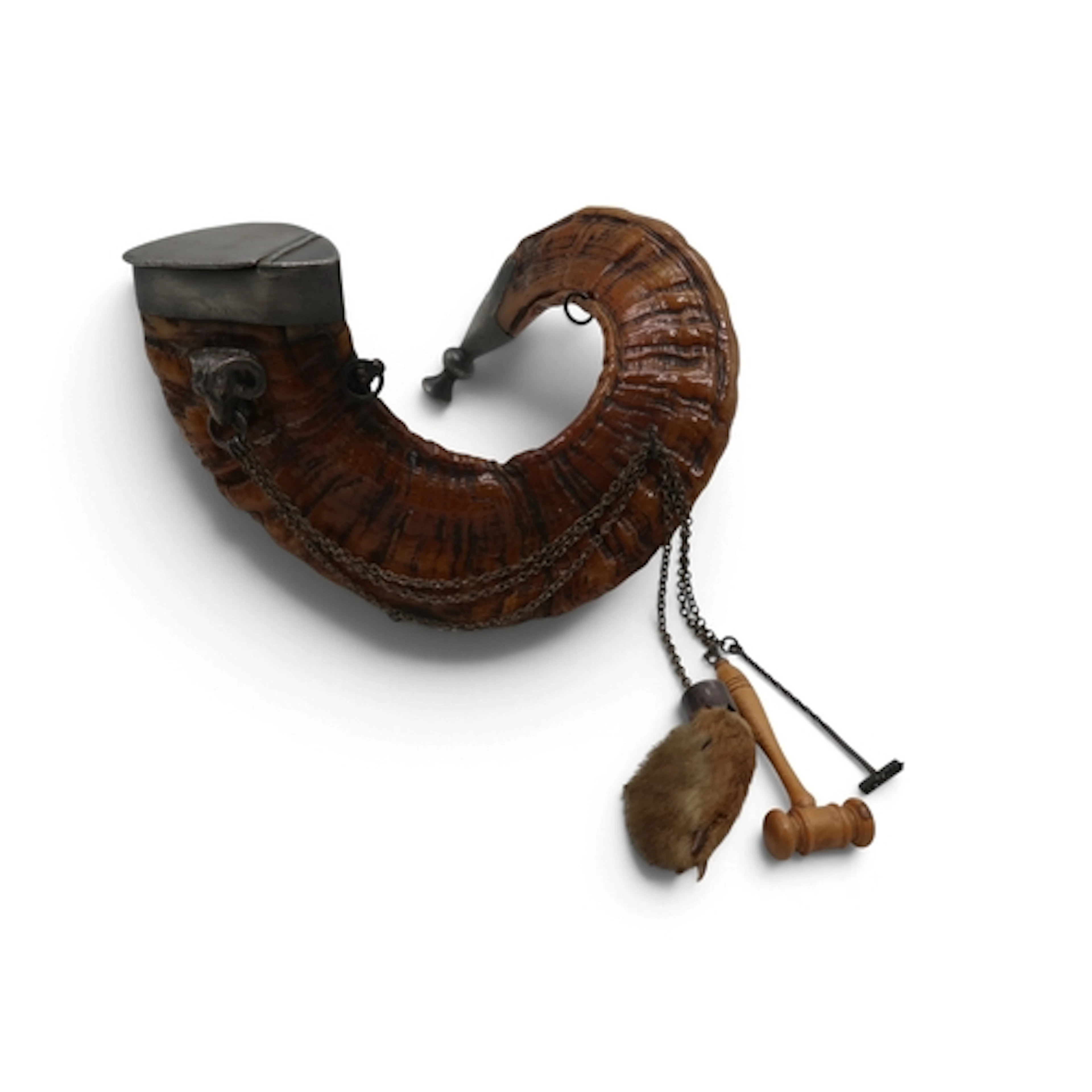 A pewter-mounted ram's horn table snuff mull, with applied r...