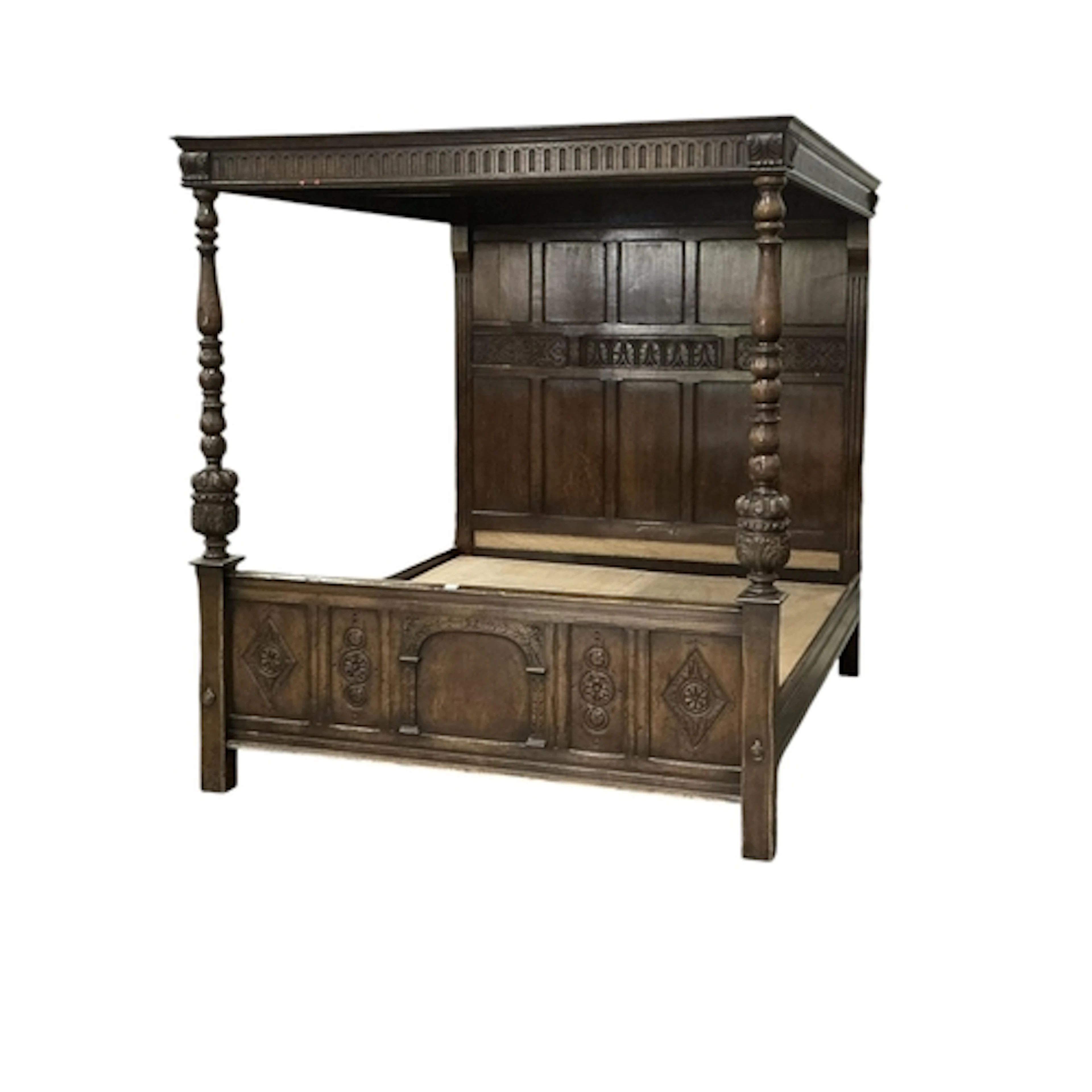 A reproduction 17th century style superking oak four poster ...