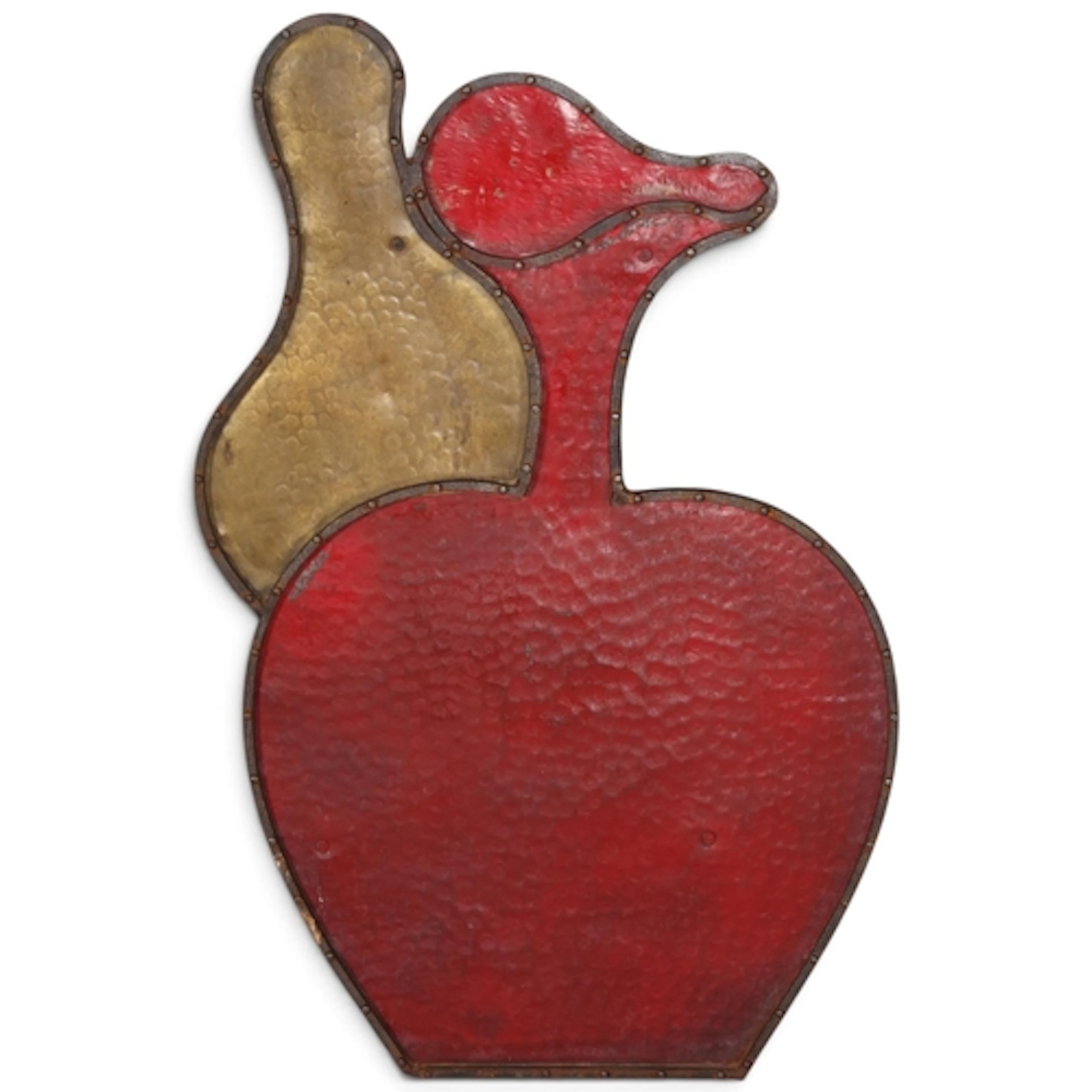 An early 20th century hanging iron shop sign with jug and bo...