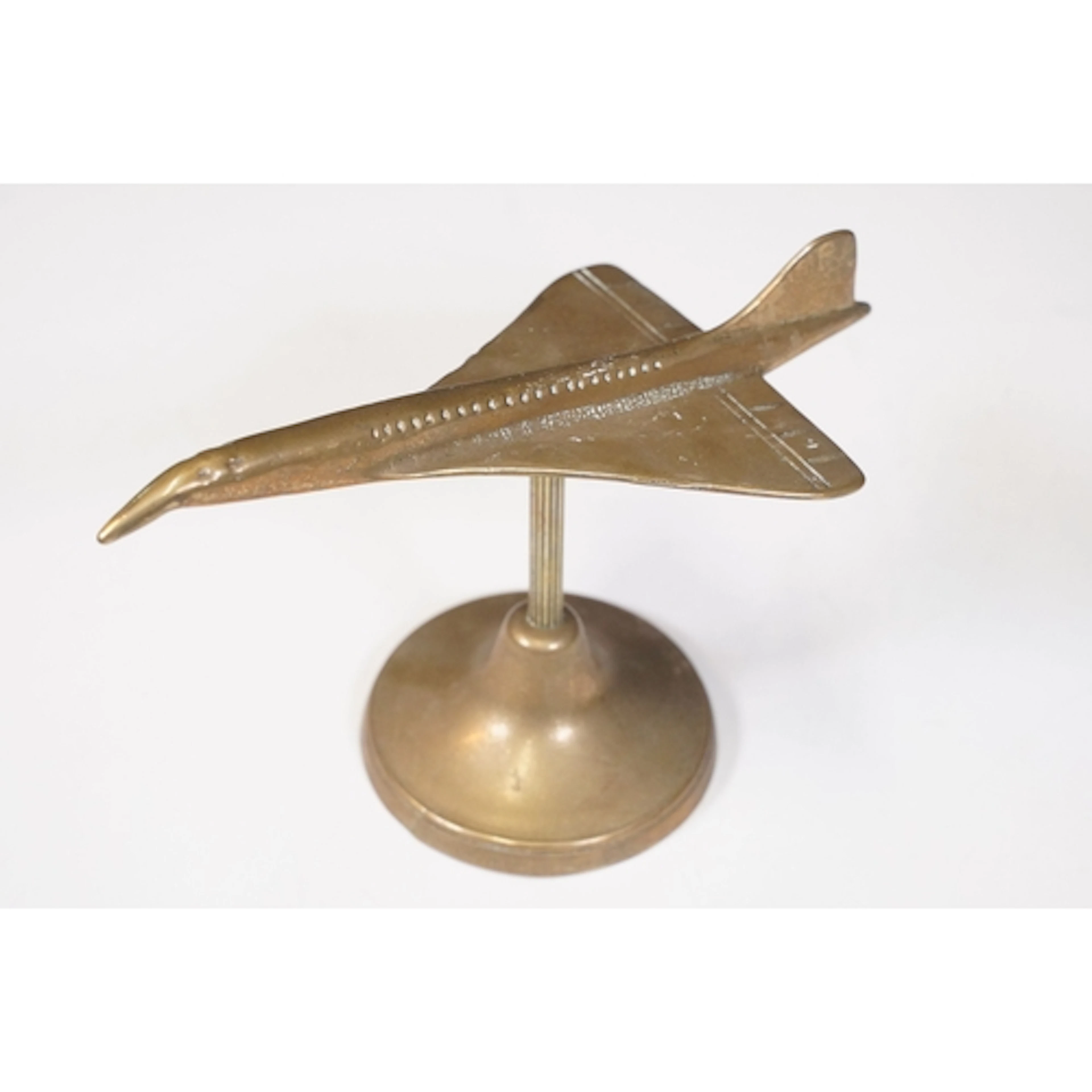 Vintage brass model of Concorde on stand, 19cm long