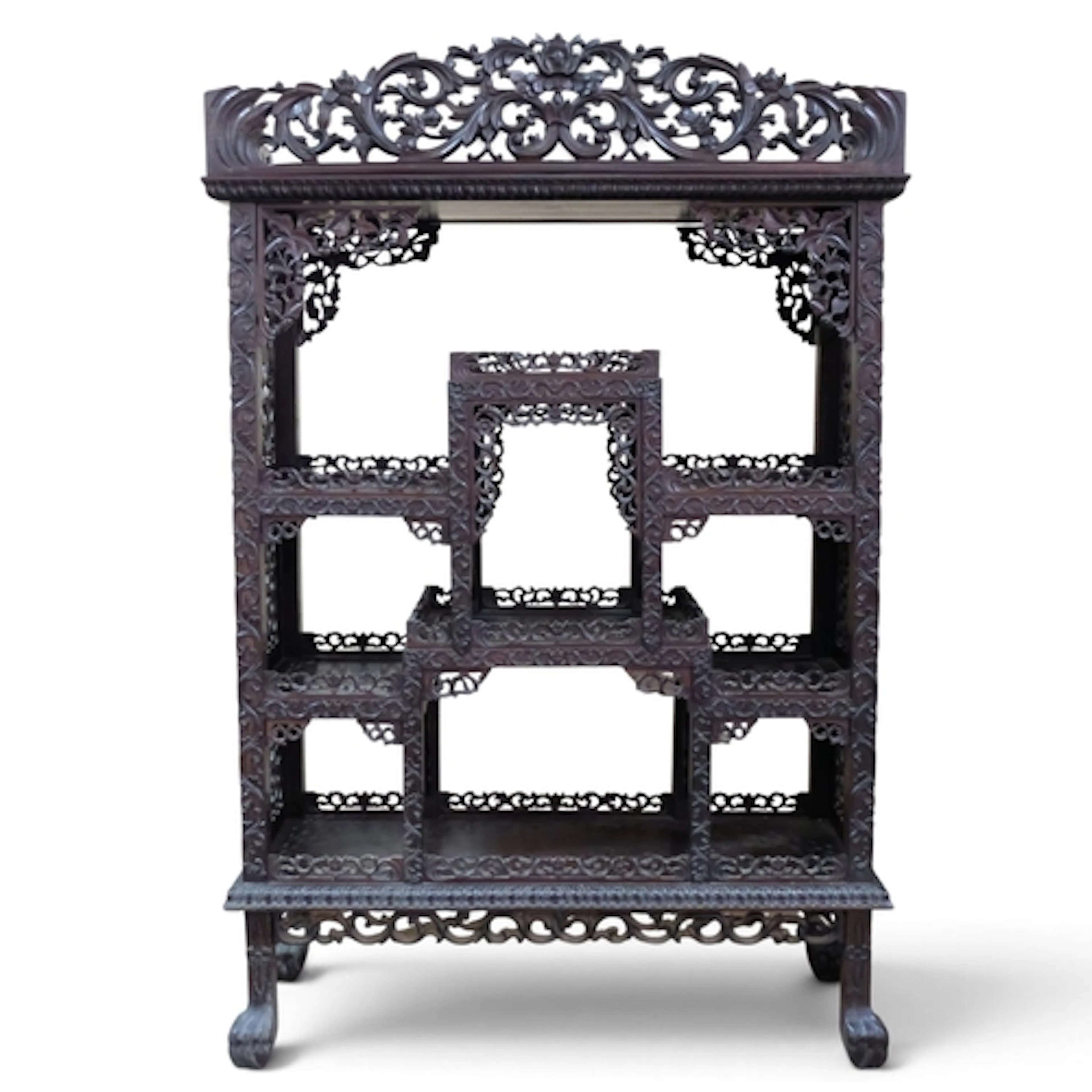 A 19th century Chinese hongmu etagere or display cabinet, he...