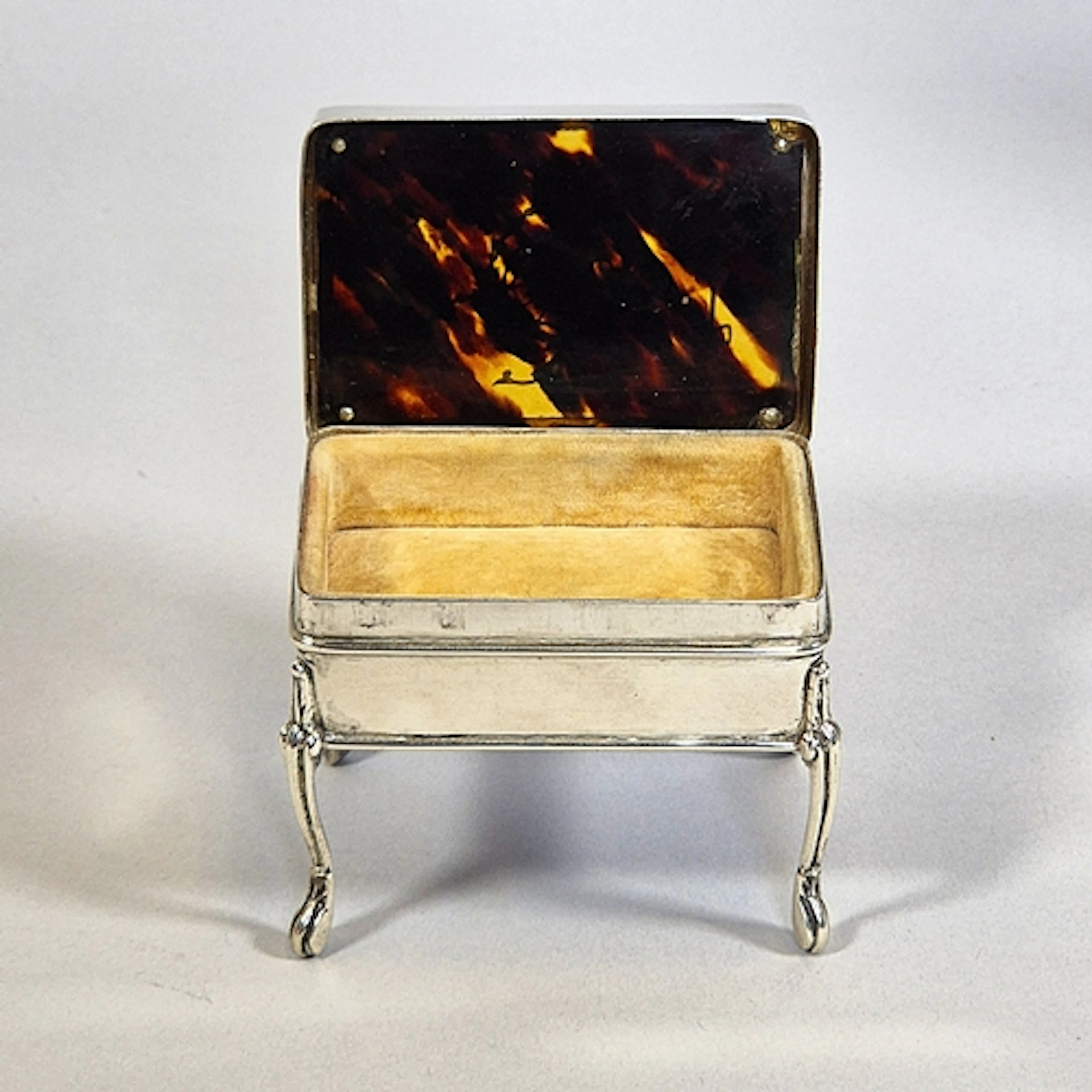 Edward VII silver and tortoiseshell pique work trinket box, ...
