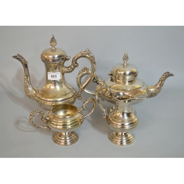 Silver plated four piece pedestal tea set