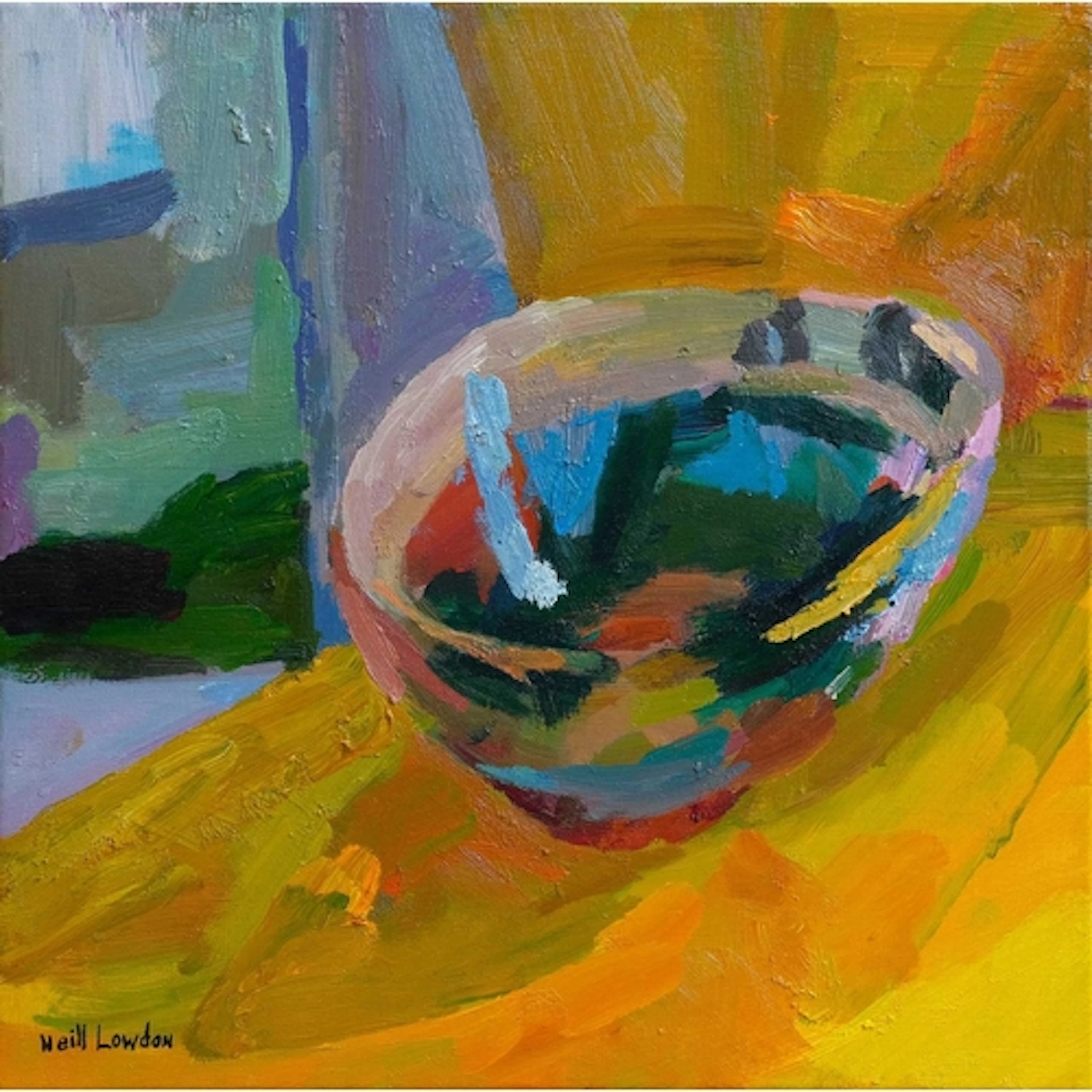§ Neill LOWDON (1959) Japanese Decorated Bowl on Yellow Chai...
