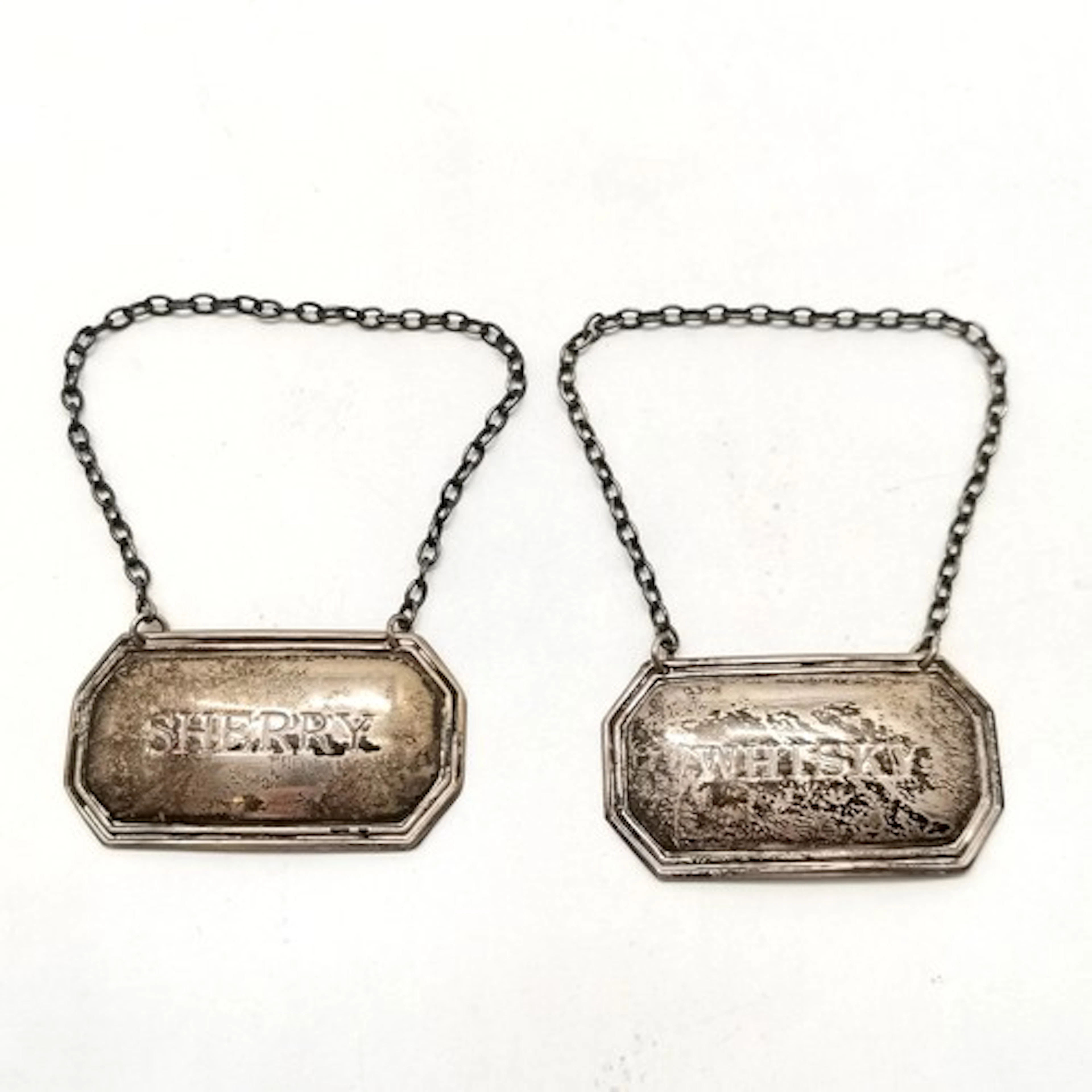 2 x 1982 Sheffield silver hallmarked decanter labels (sherry...