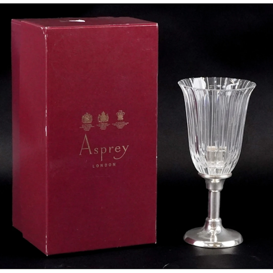 Asprey London, silver and cut crystal candlestick, 26.5cm hi...