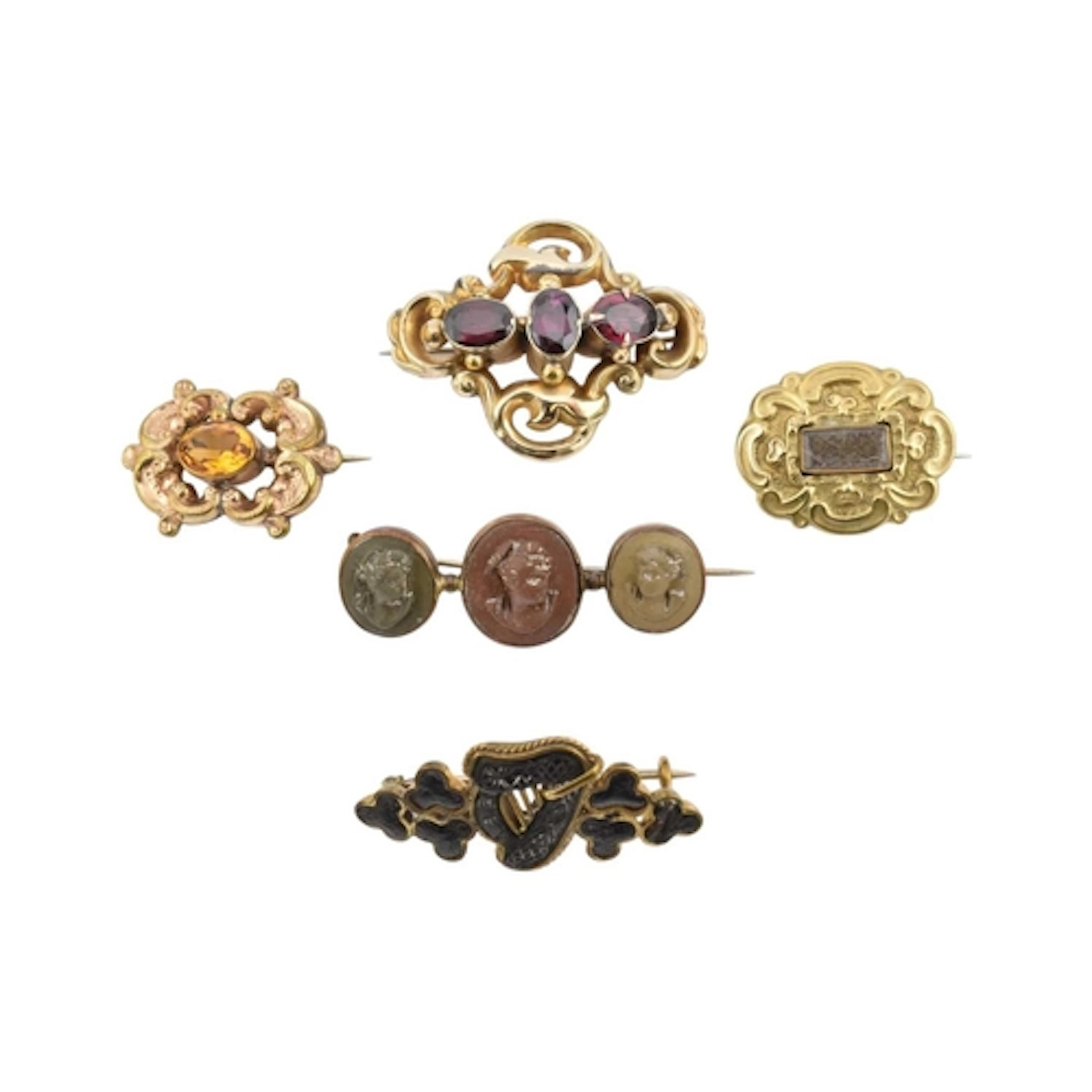 Collection of 19th-century Victorian brooch pins. The brooch...
