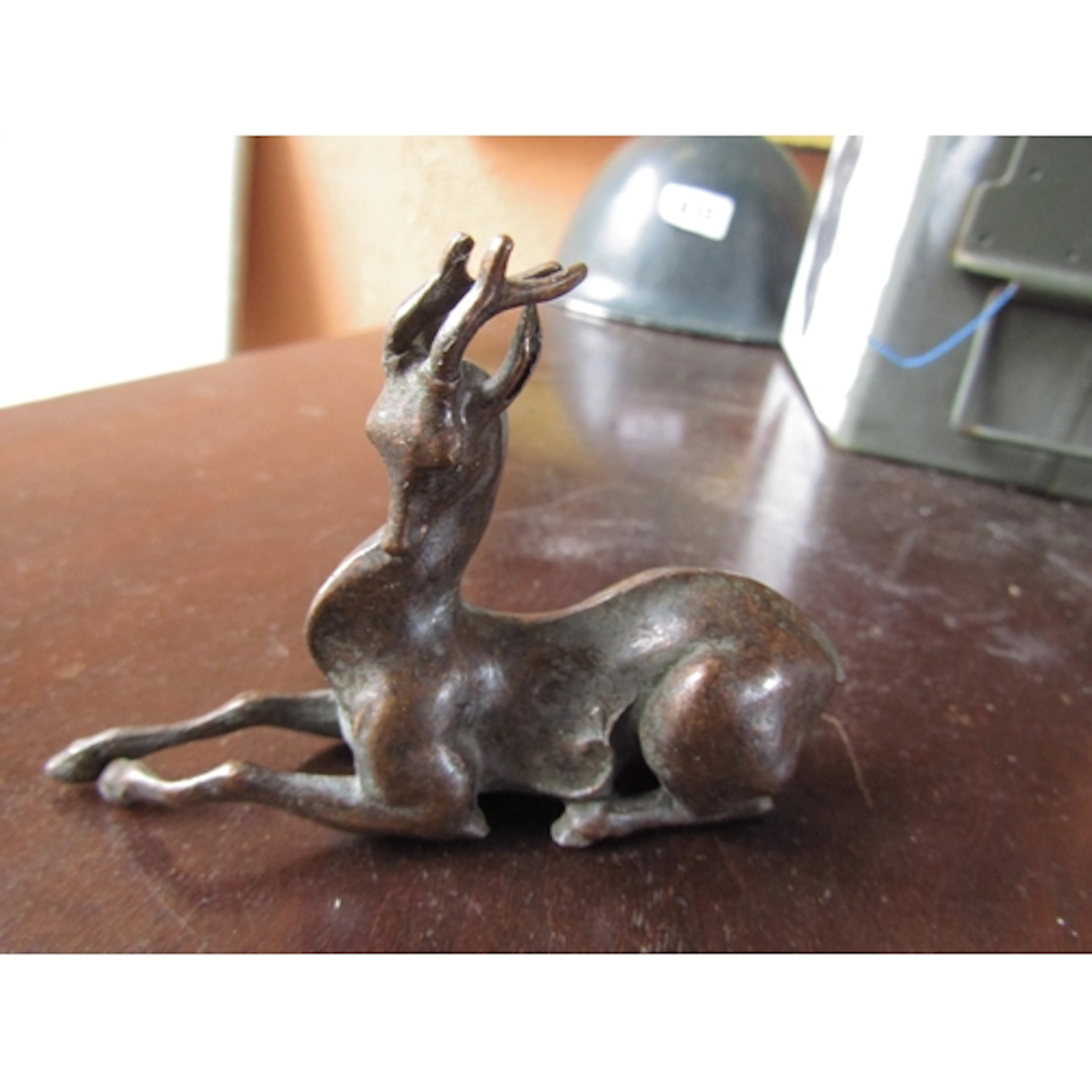 Oriental Bronze Figure of Deer Attractively Detailed Approxi...