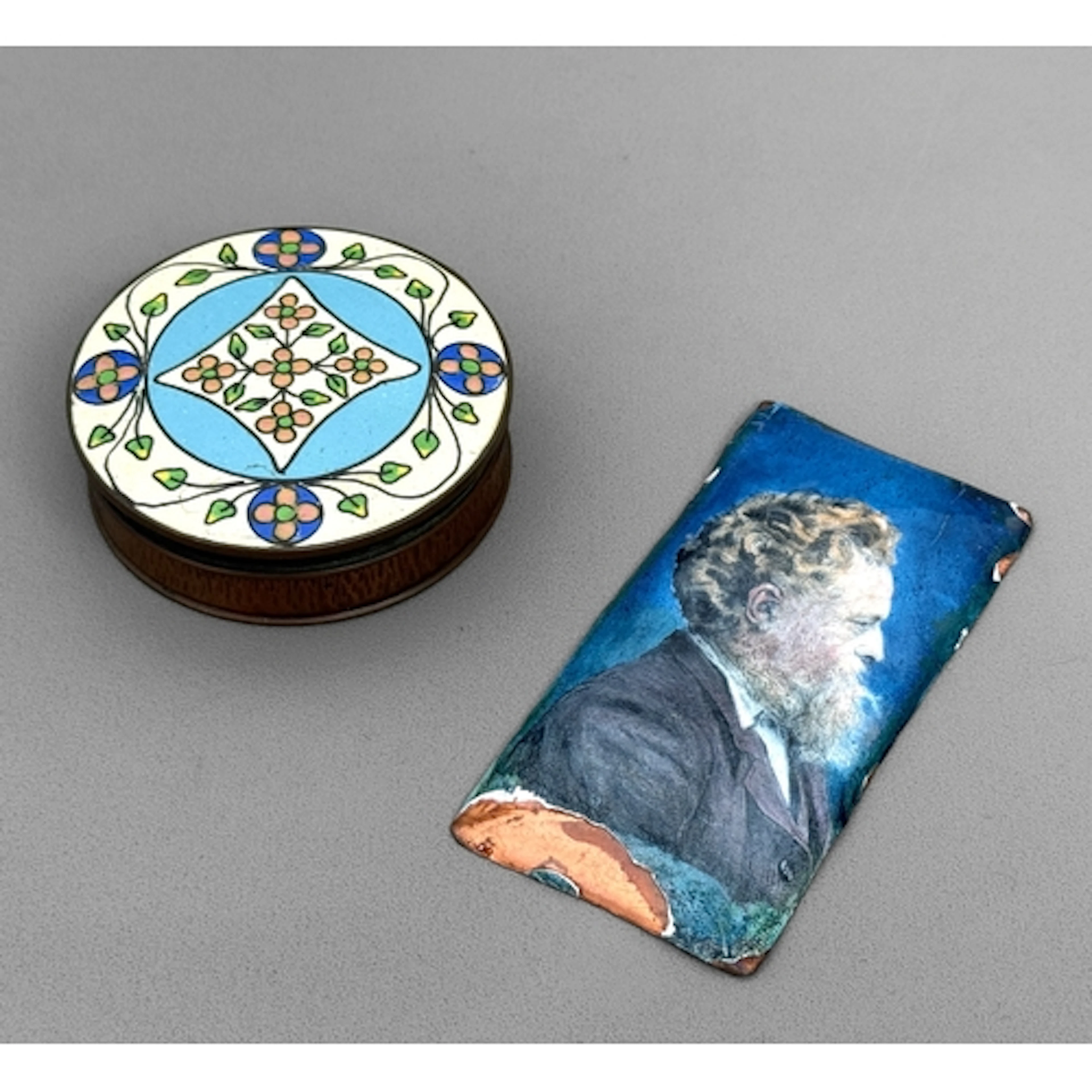 An Art Nouveau copper and enamel trinket box - of circular f...